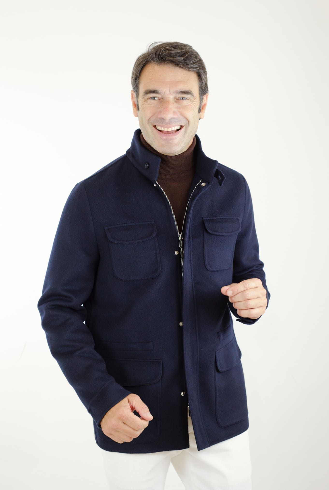 MANDELLI Field Jacket Tessuto Loro Piana Green Storm System Lana e Cashmere Double