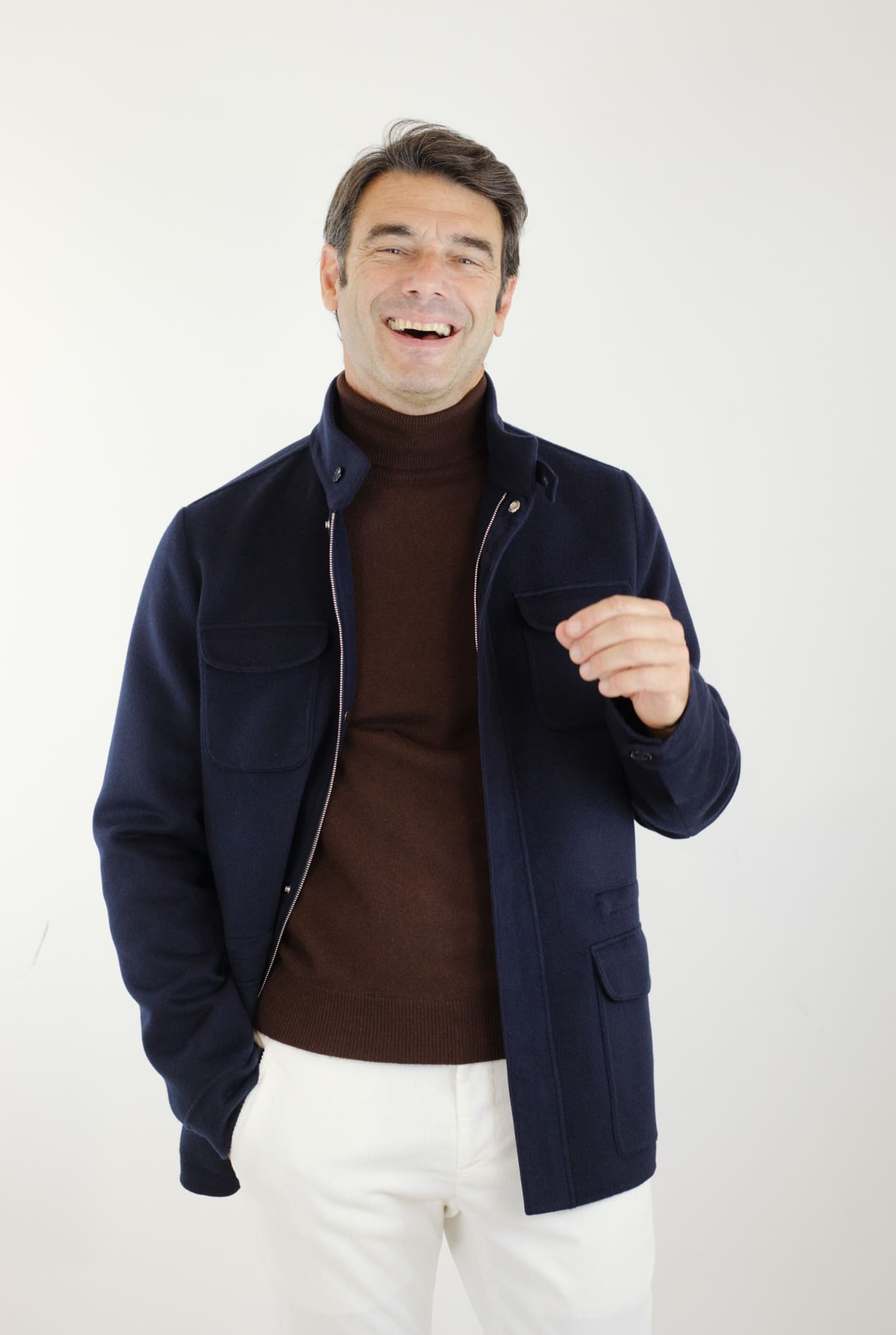 MANDELLI Field Jacket Tessuto Loro Piana Green Storm System Lana e Cashmere Double