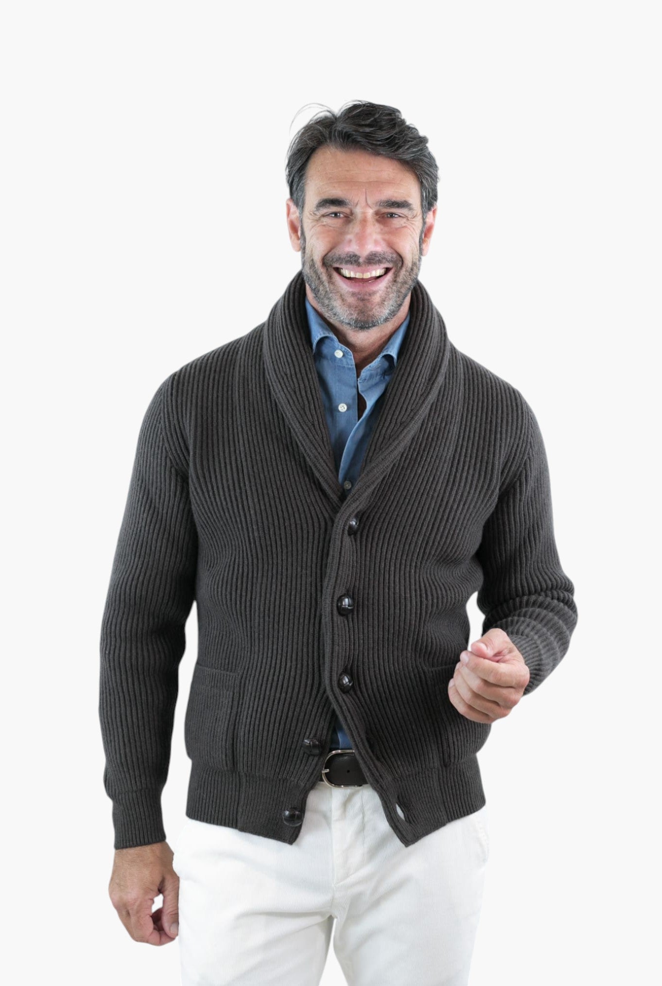 Dark Brown Wool and Cashmere Cardigan