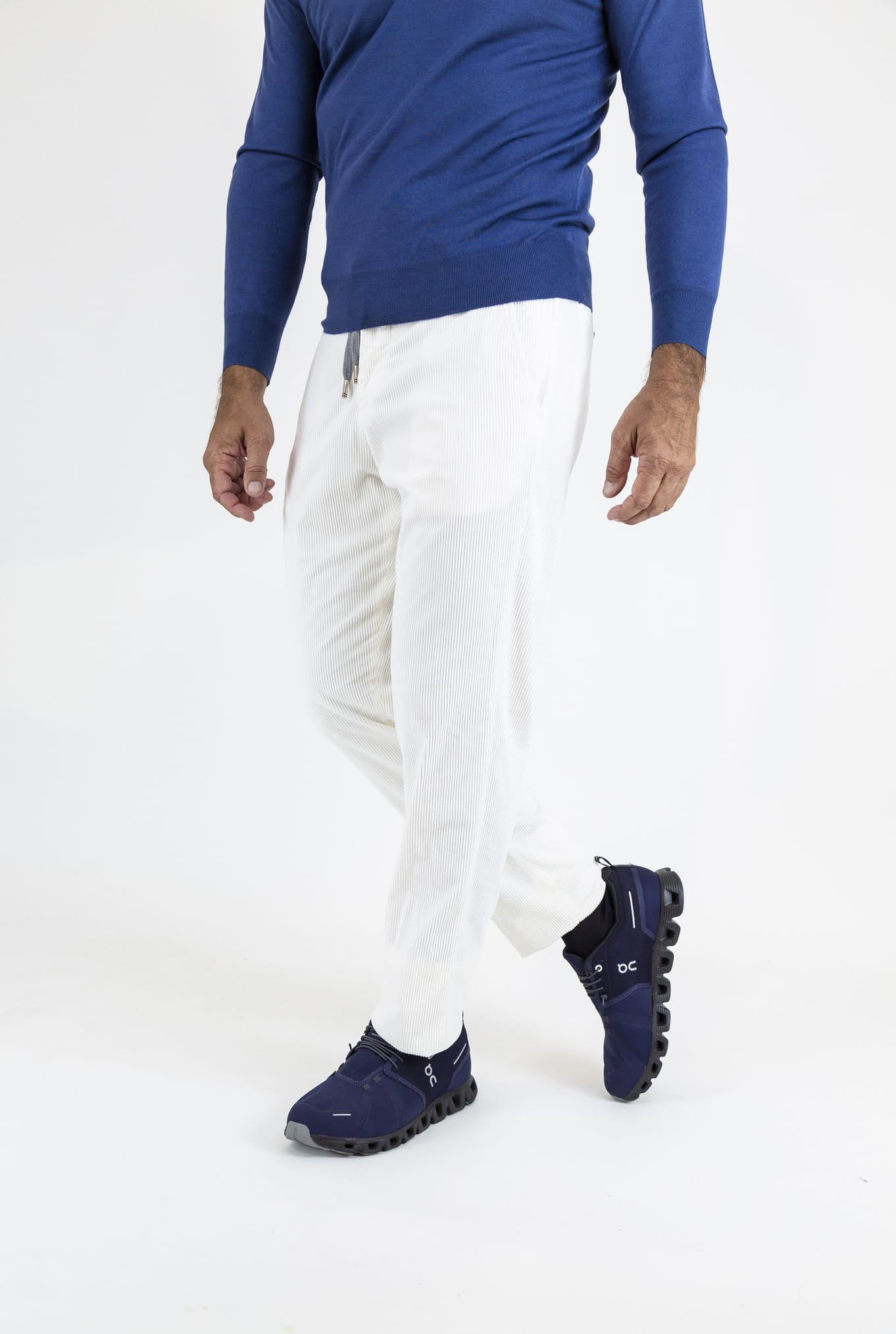 MARCO PESCAROLO Velvet Pants Removable Drawstring White