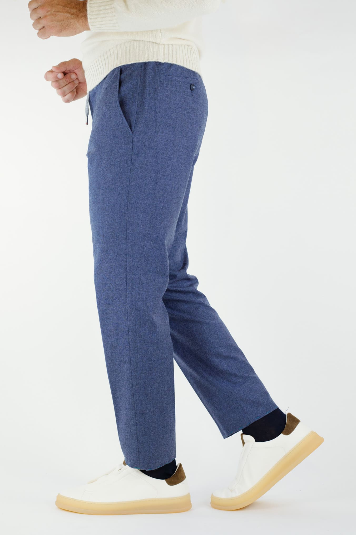 Pantaloni Cashmere con Coulisse Blu Denim