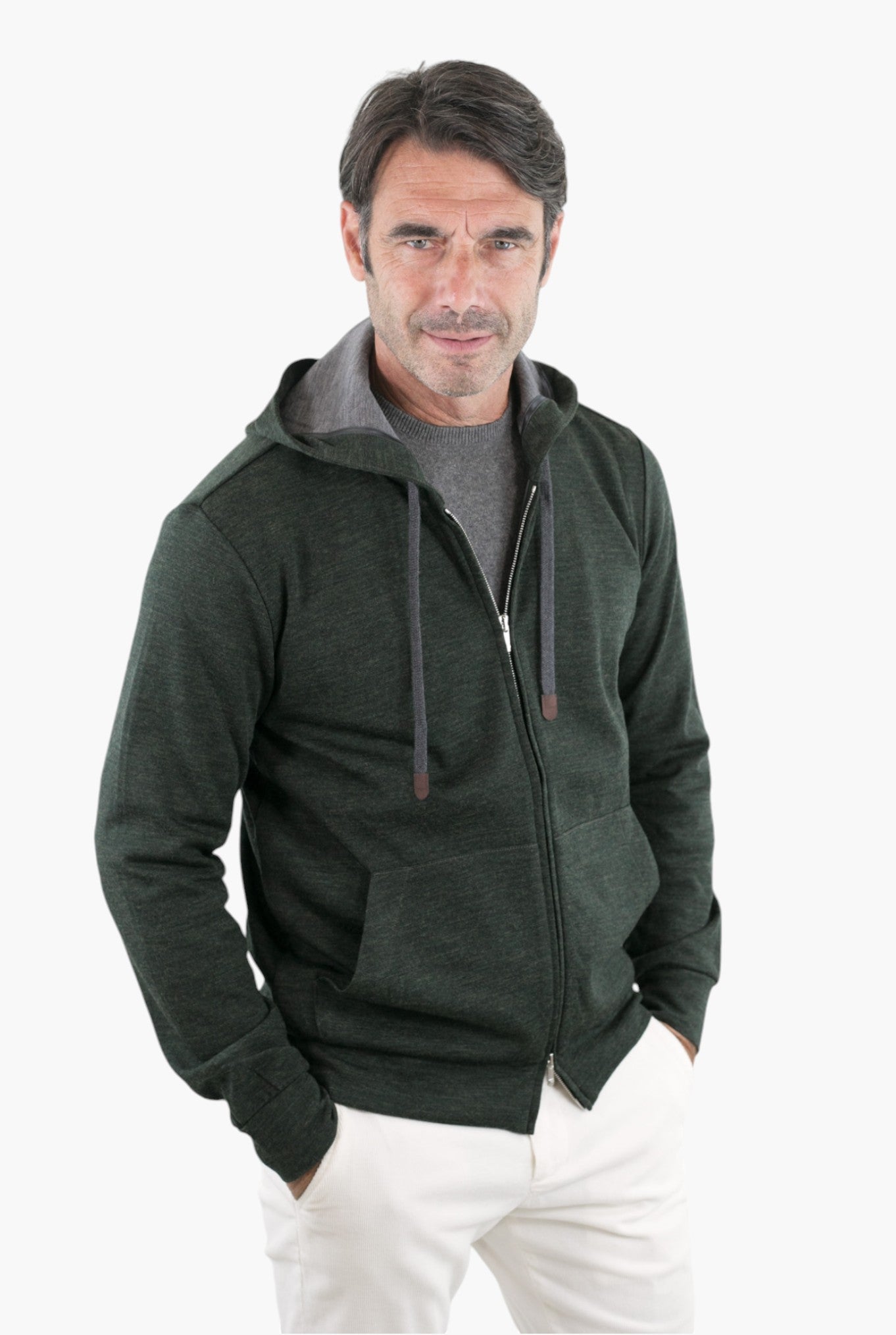 Mélange Green Wool Jersey Hoodie