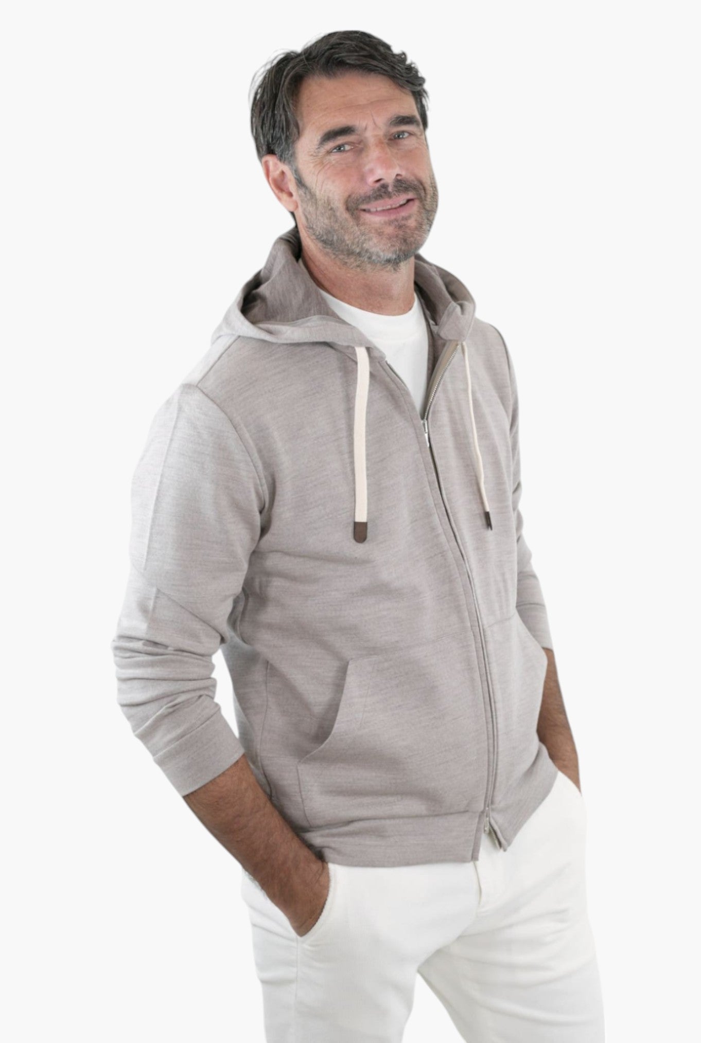 Beige Mélange Wool Jersey Hoodie