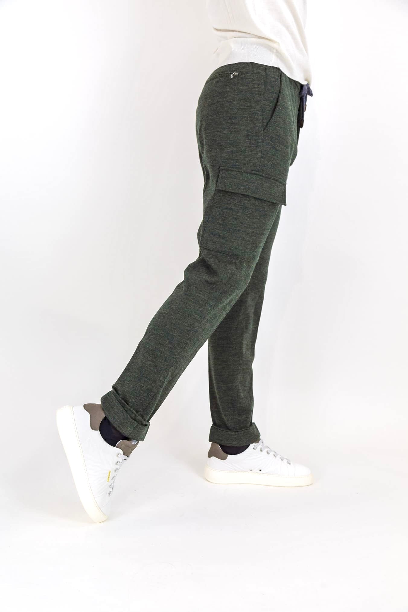 Pantaloni con Coulisse Cargo Verde Mélange