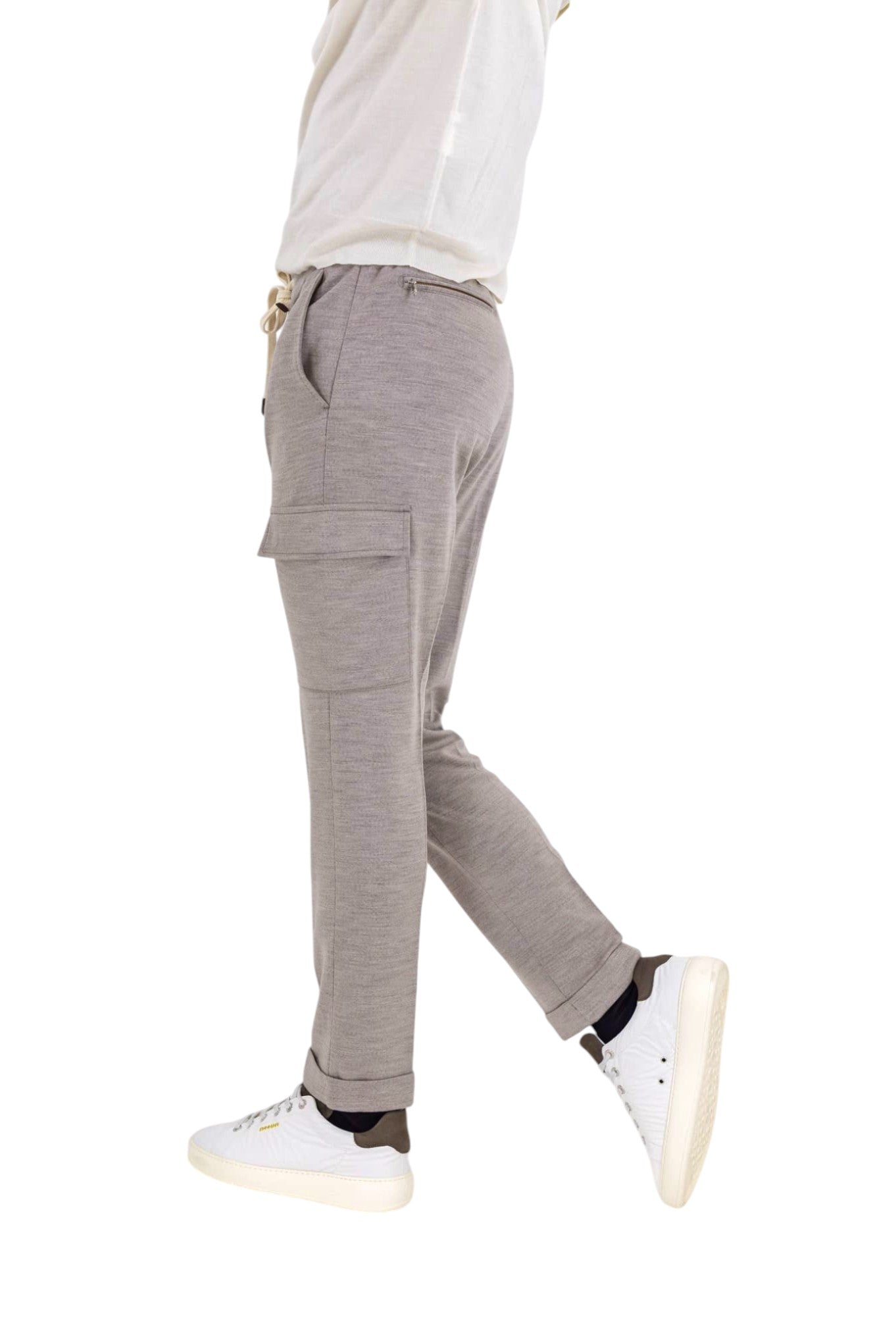 Light Beige Mélange Cargo Drawstring Pants