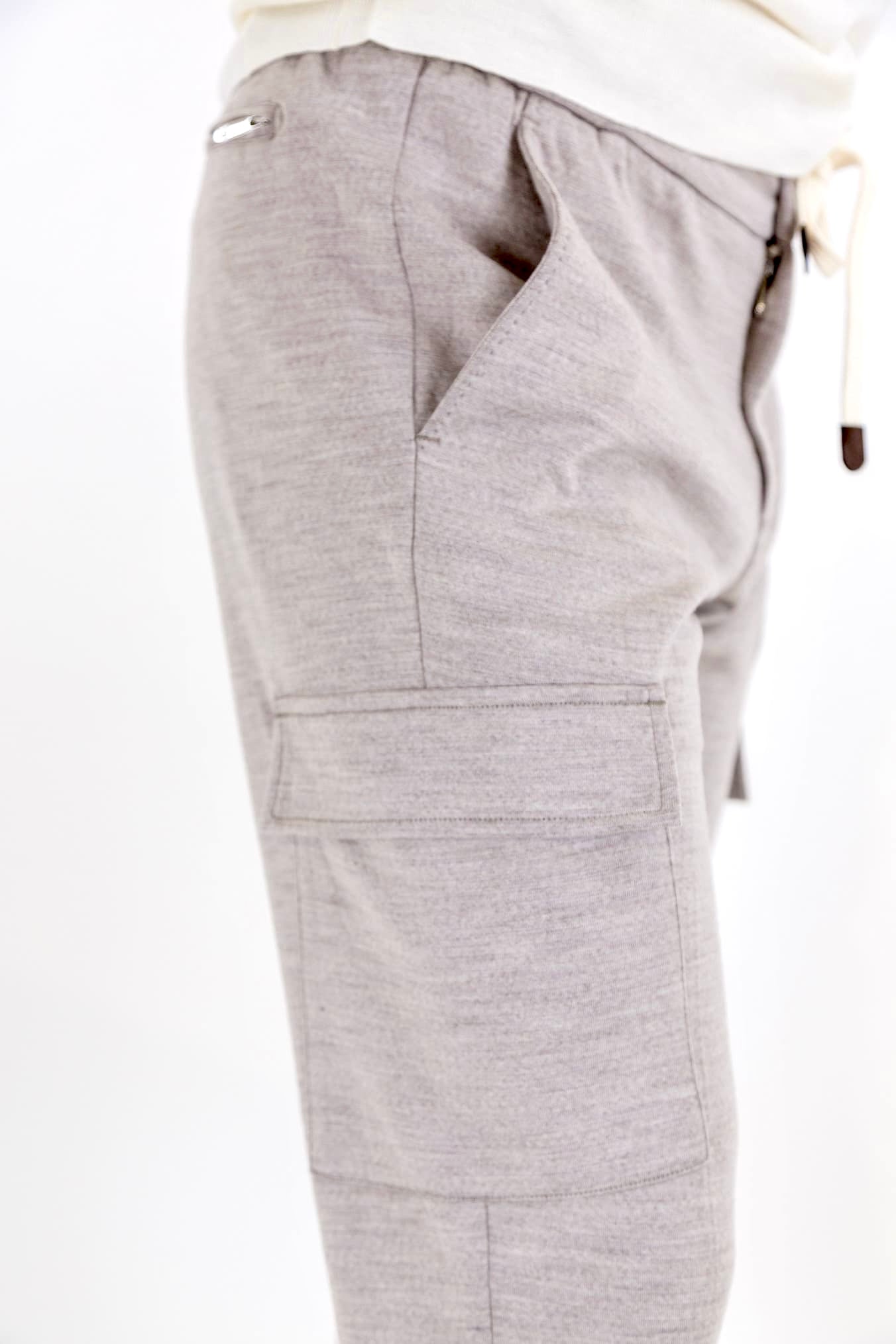 Light Beige Mélange Cargo Drawstring Pants