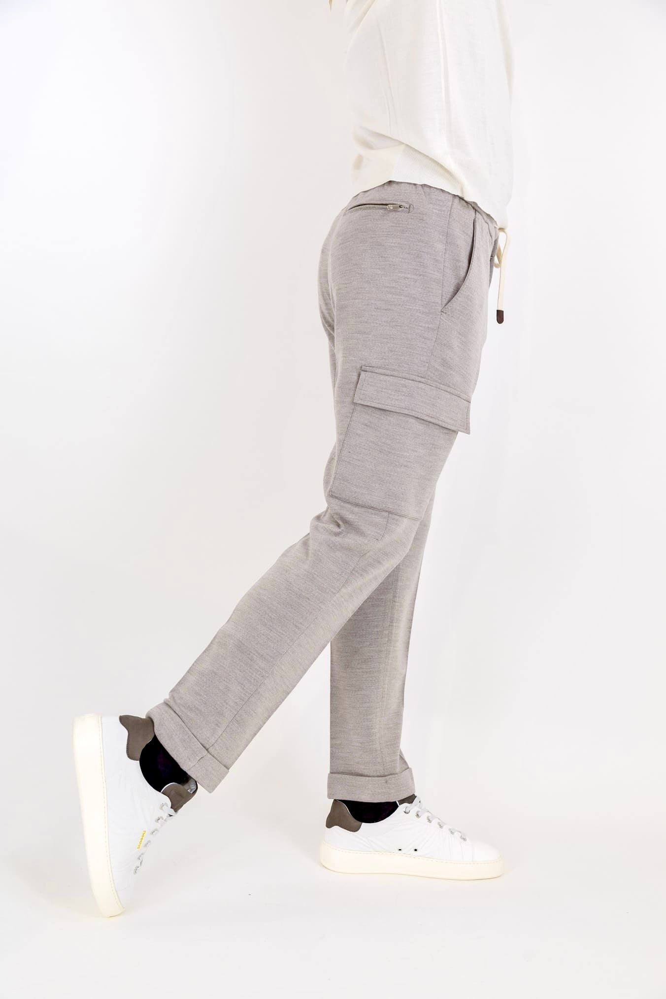 Pantaloni con Coulisse Cargo Beige Chiaro Mélange