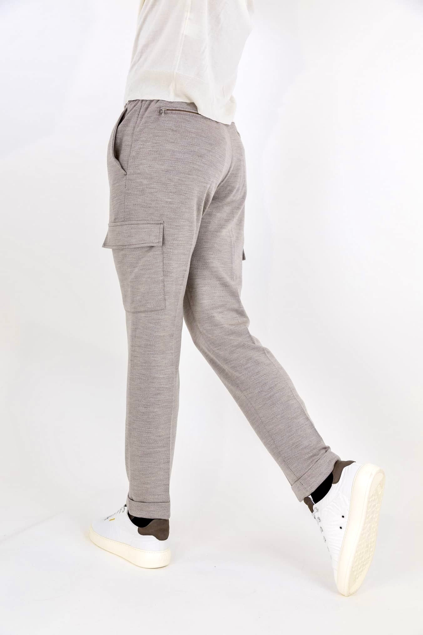 Pantaloni con Coulisse Cargo Beige Chiaro Mélange