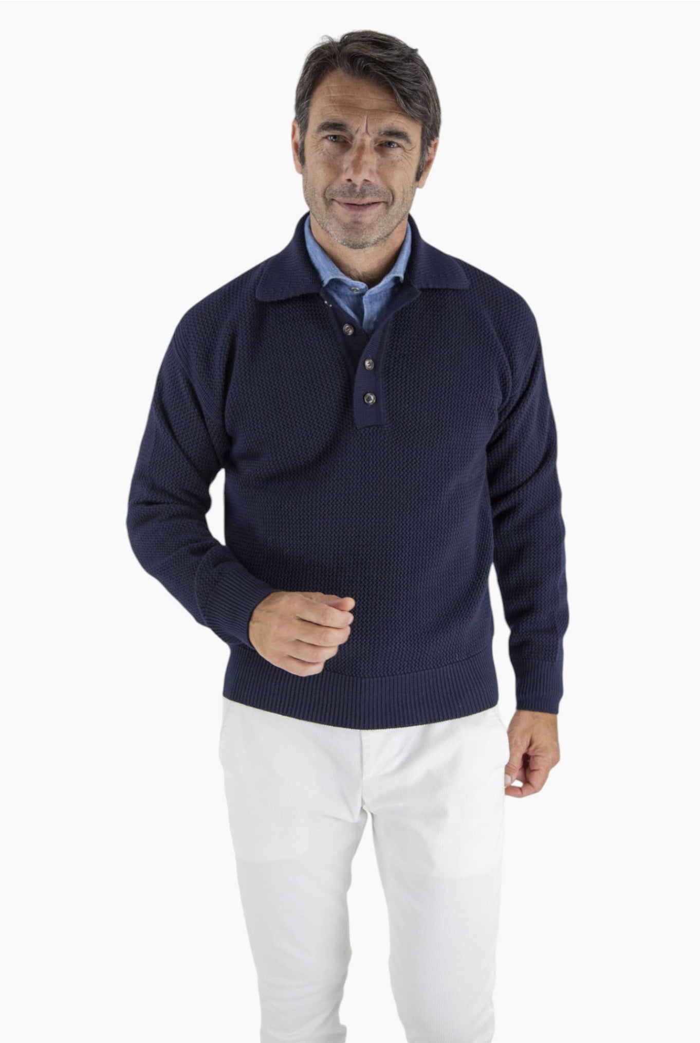 PIACENZA CASHMERE Polo in Maglia Maniche Lunghe Blu Navy