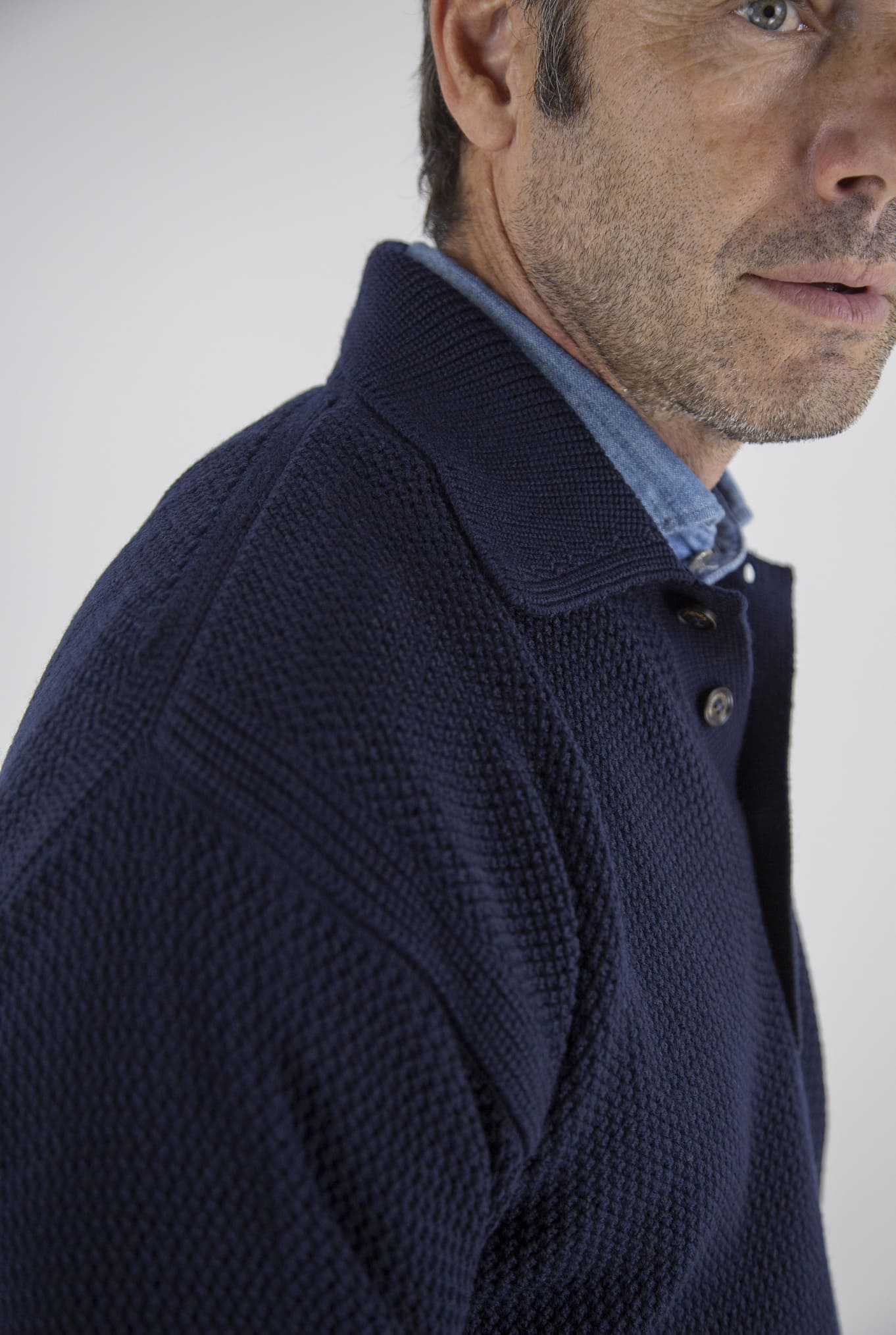 Navy Blue Long Sleeve Knit Polo