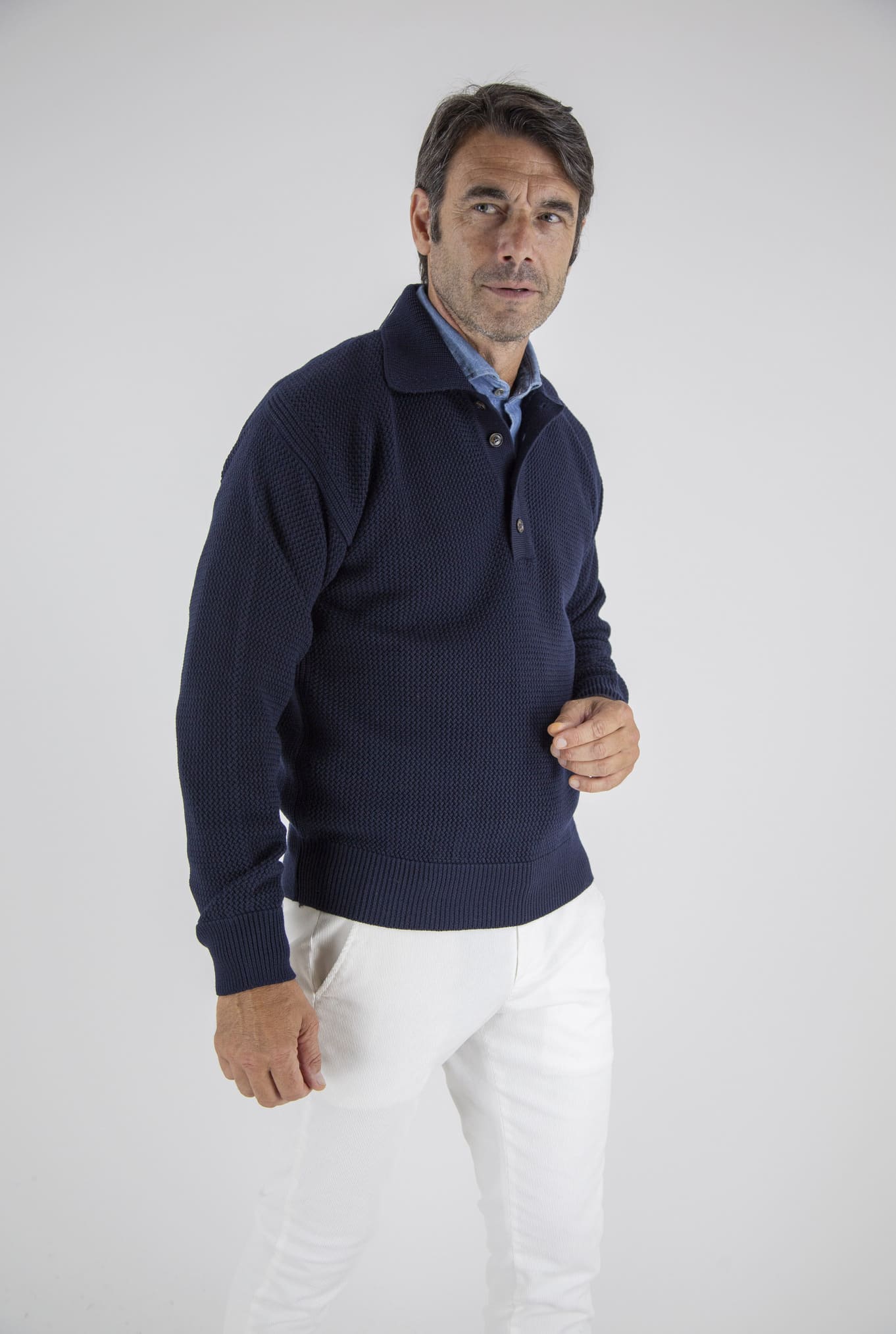 PIACENZA CASHMERE Polo in Maglia Maniche Lunghe Blu Navy