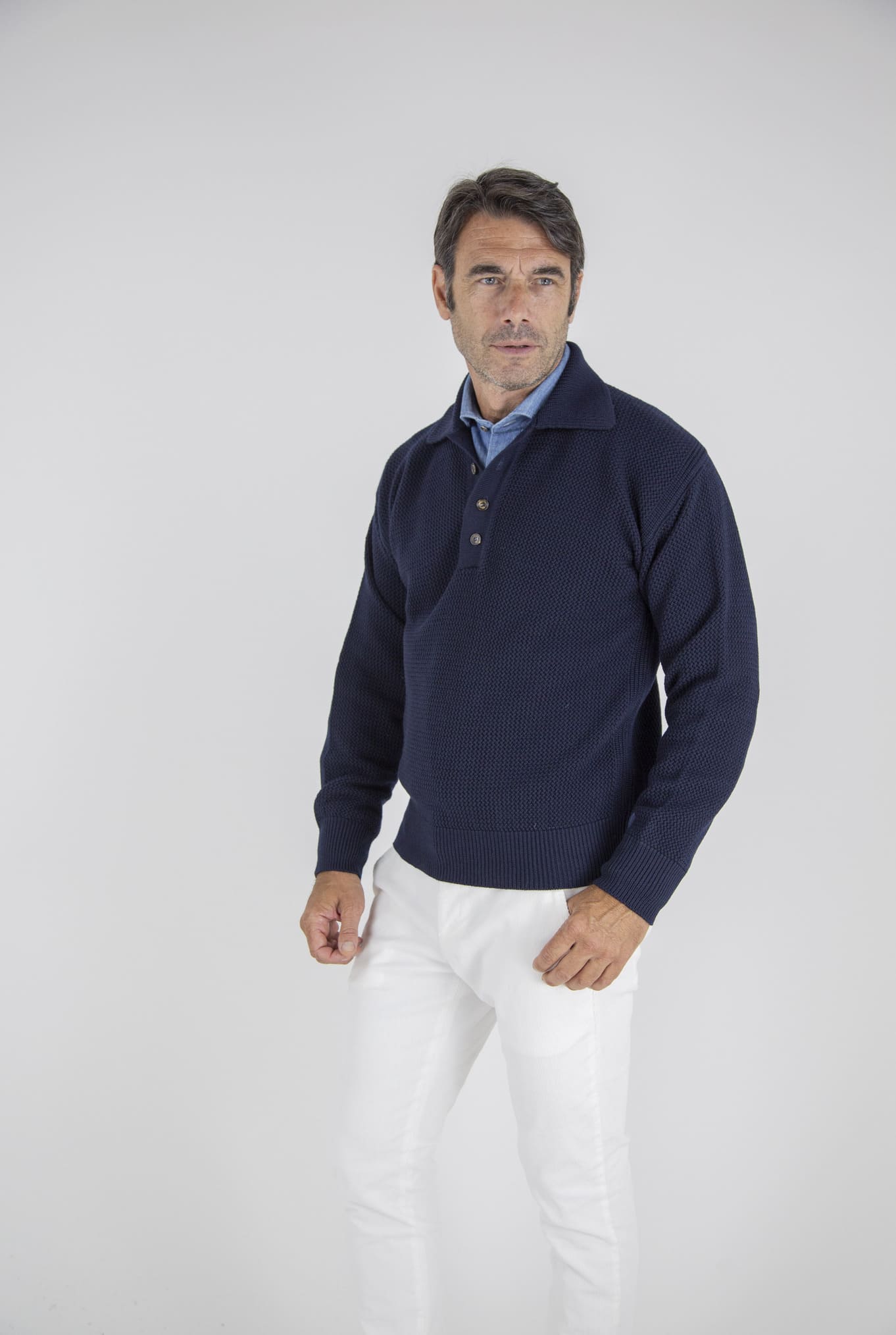 PIACENZA CASHMERE Polo in Maglia Maniche Lunghe Blu Navy