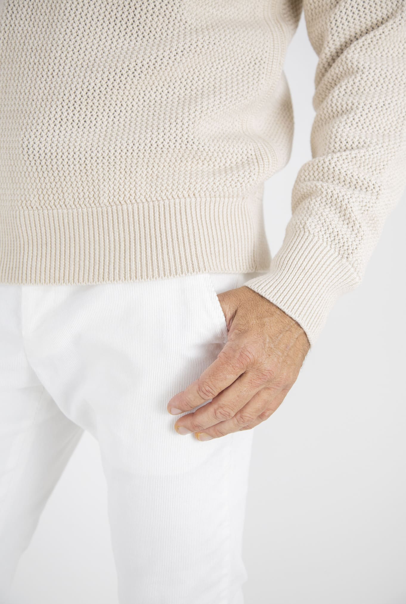 Polo in Maglia Maniche Lunghe Bianco Panna