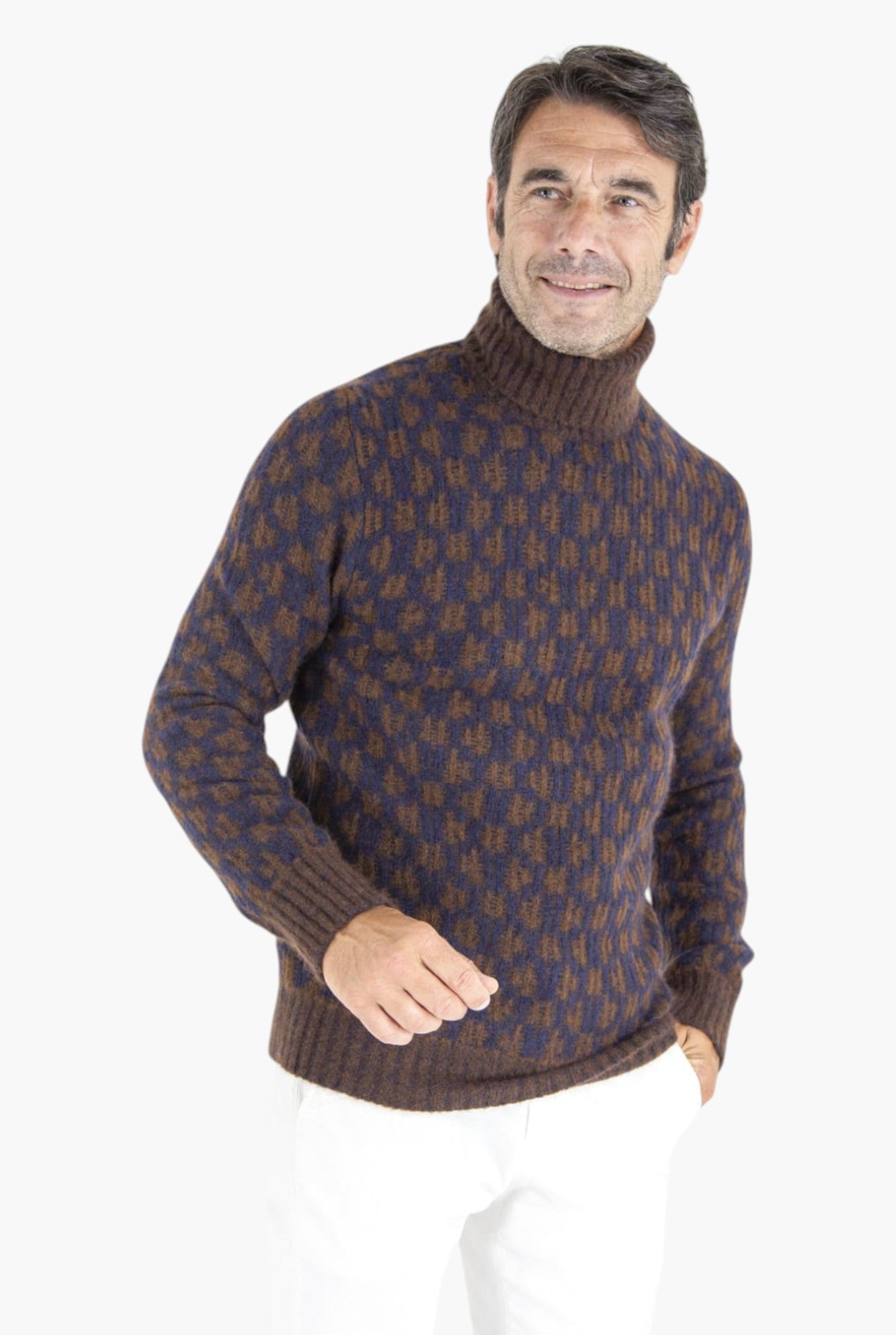 Brown and Blue Cashmere and Silk Turtleneck