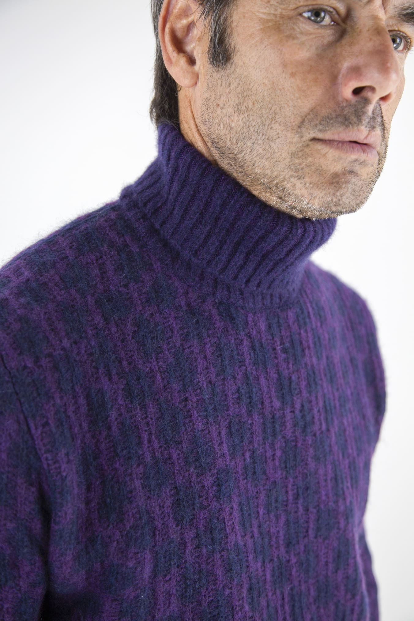 Purple and Blue Cashmere and Silk Turtleneck