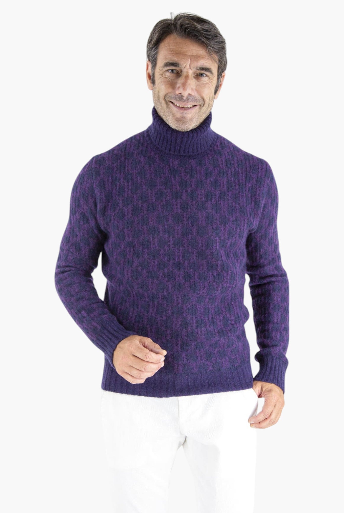 Purple and Blue Cashmere and Silk Turtleneck