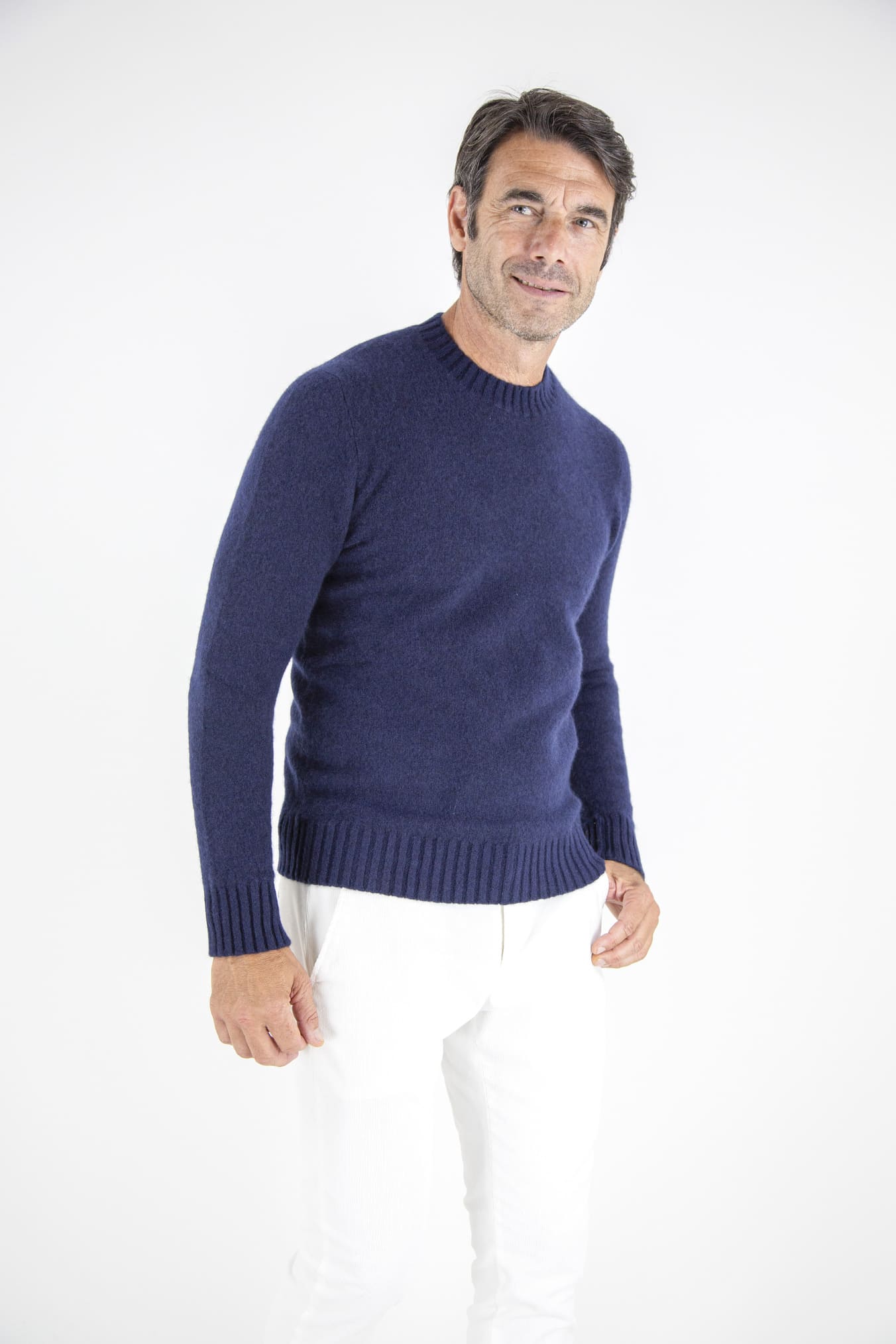 Navy Blue Cashmere and Silk Crewneck