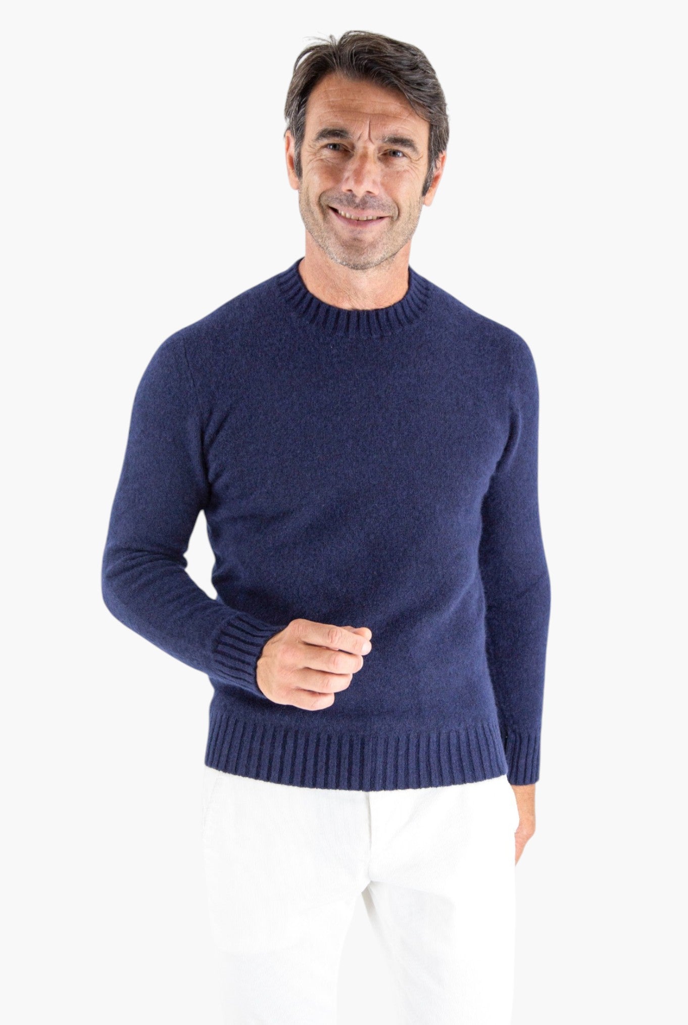 Girocollo Cashmere e Seta Blu Navy