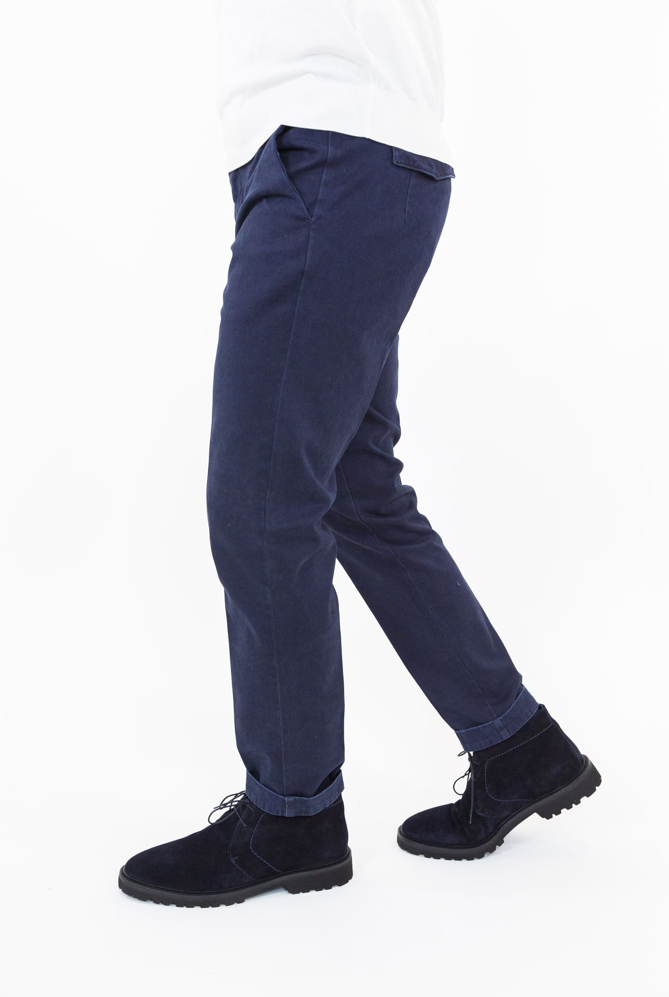 Pantaloni Chino Delavé Cotone Blu Navy