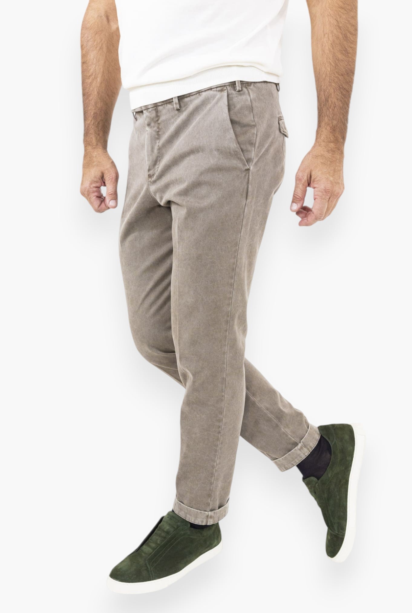 Pantaloni Chino Delavé Cotone Beige