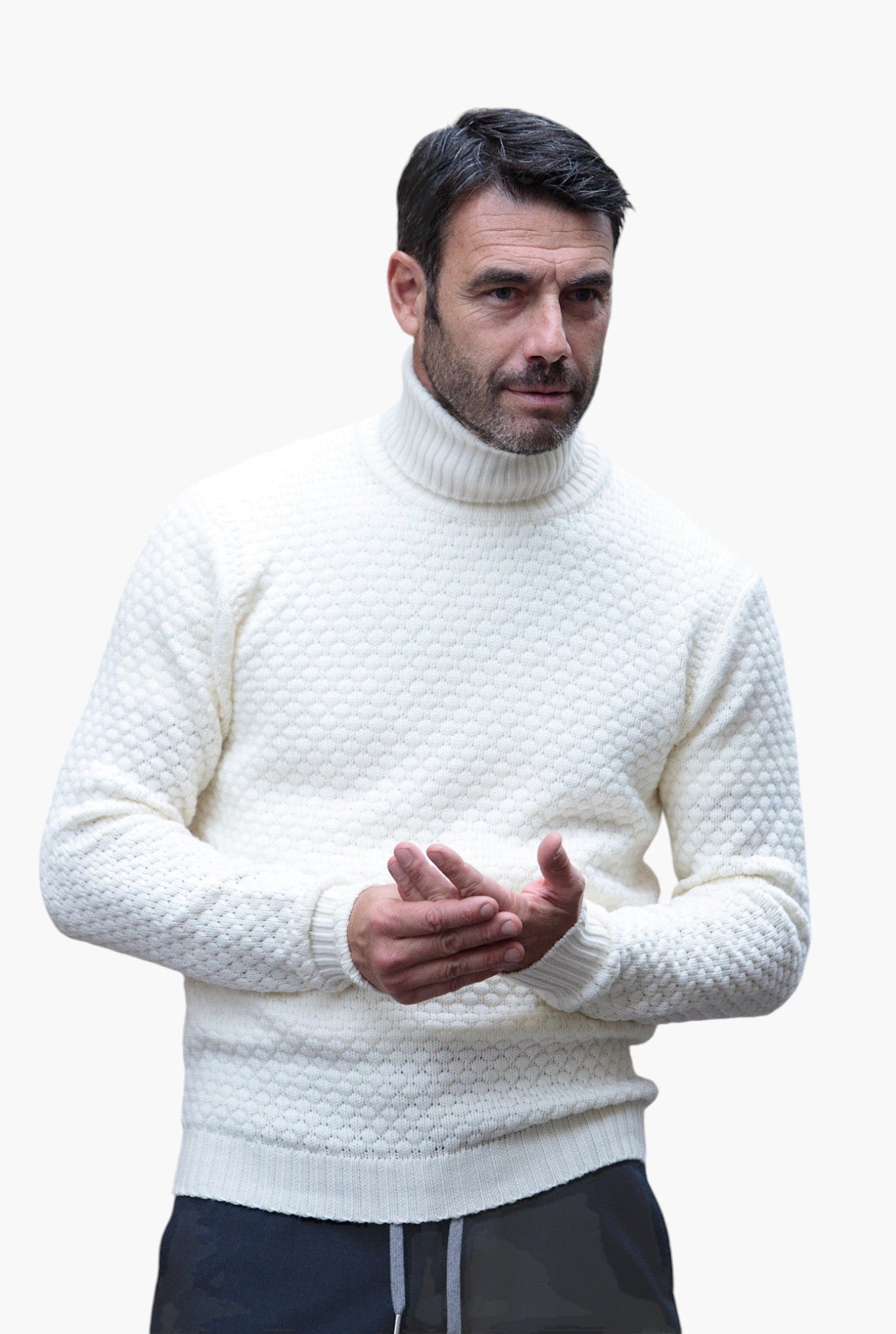 Hubbel Honeycomb Merino Wool Turtleneck White