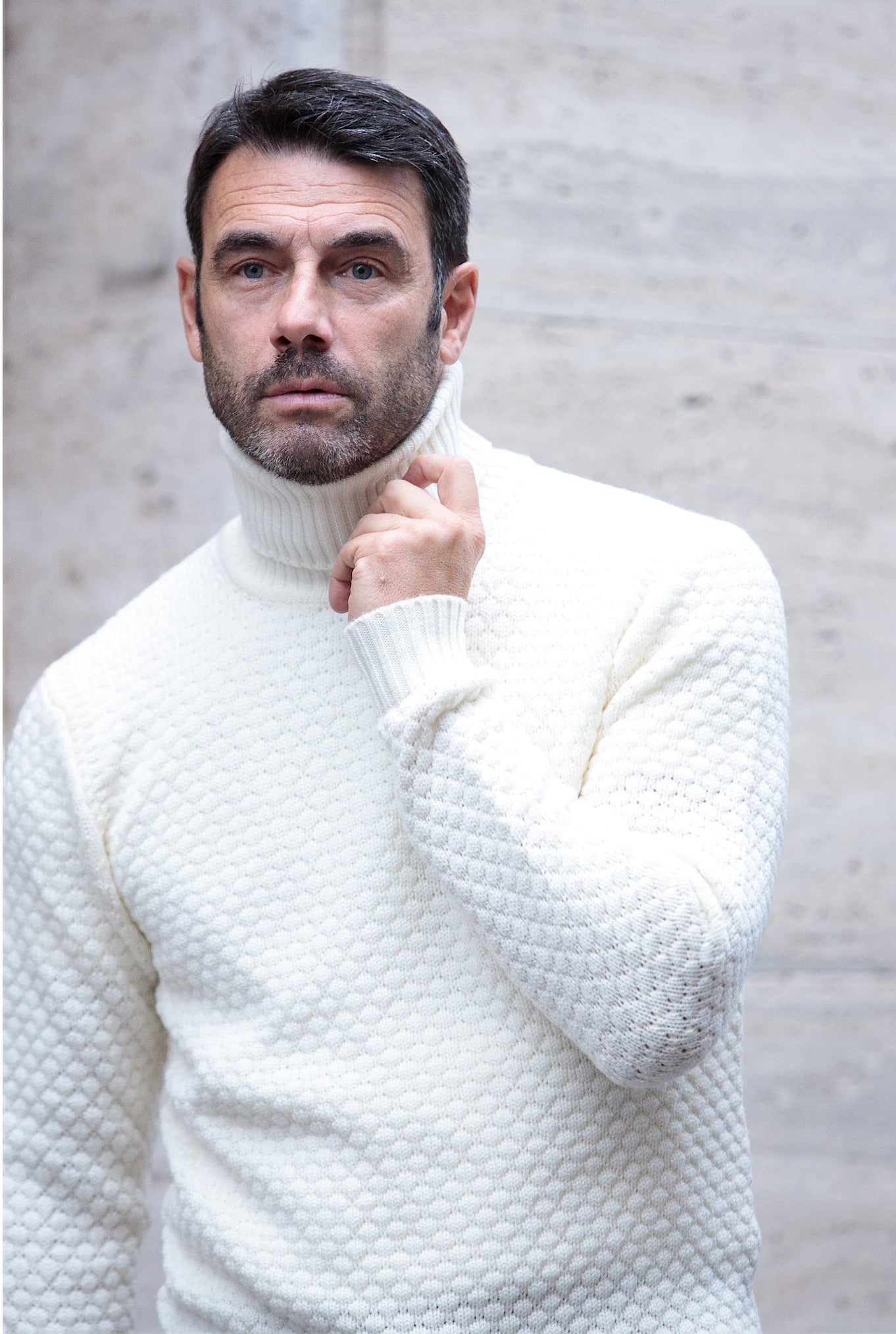 Hubbel Honeycomb Merino Wool Turtleneck White