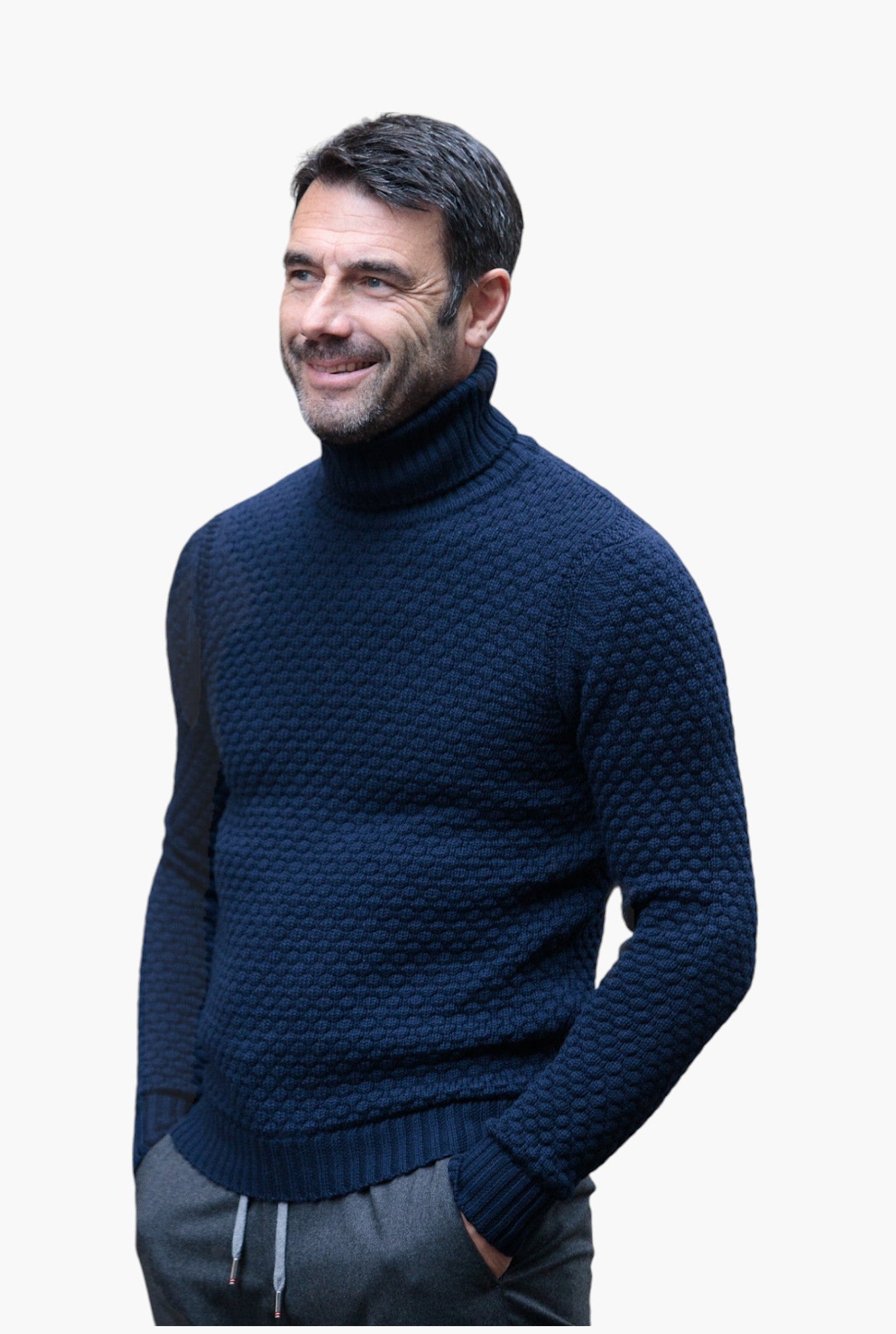 Turtleneck mod. Hubbel Honeycomb Merino Wool Navy Blue