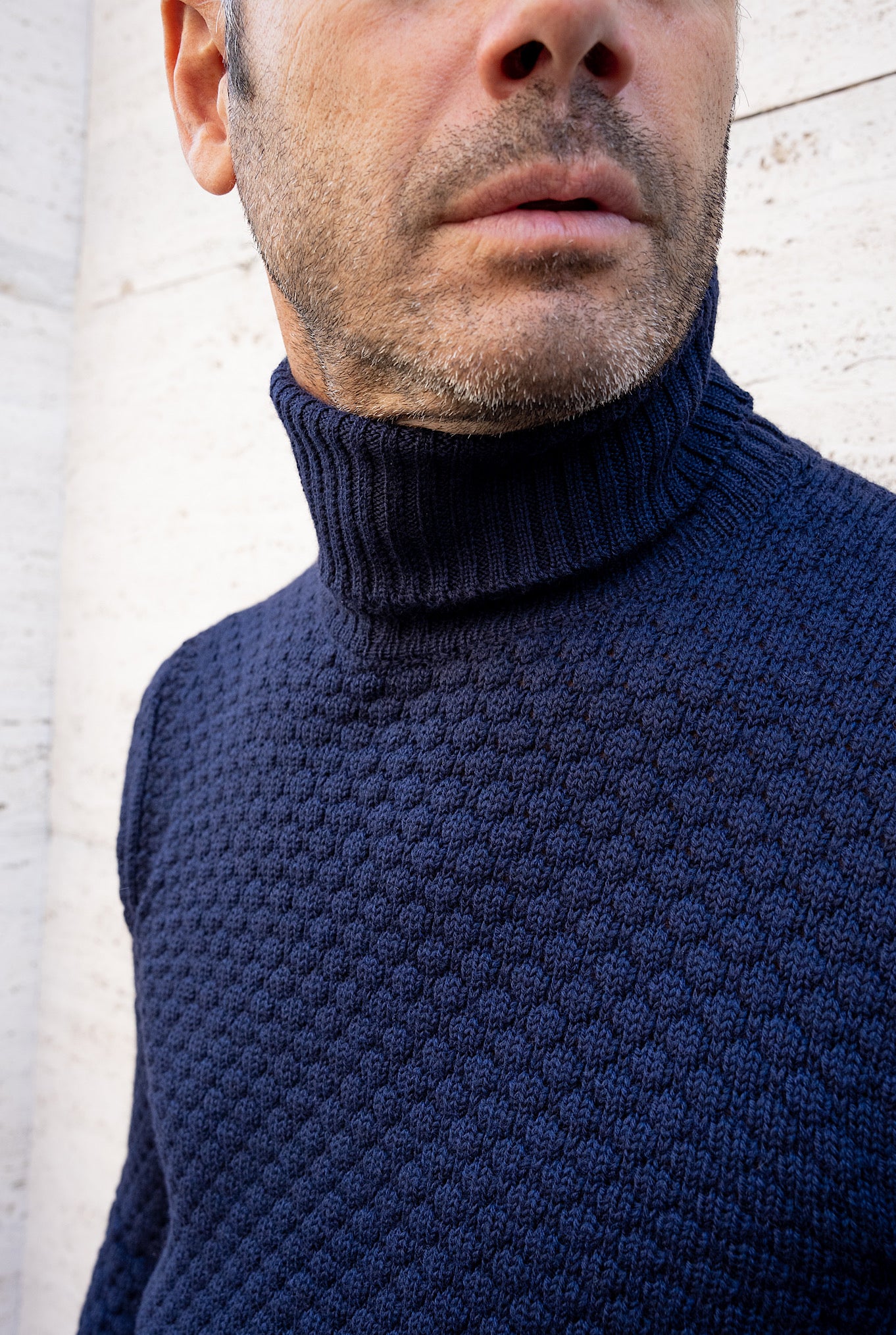 Turtleneck mod. Hubbel Honeycomb Merino Wool Navy Blue