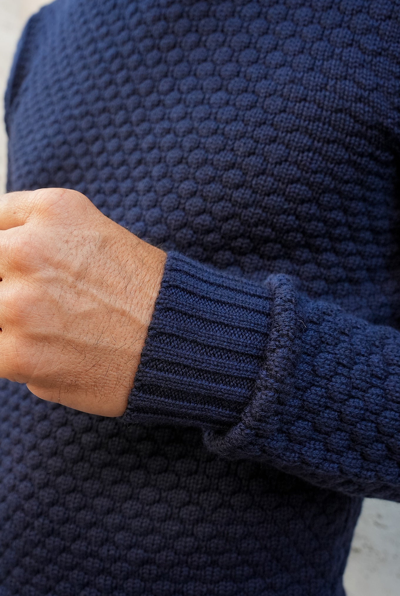 Turtleneck mod. Hubbel Honeycomb Merino Wool Navy Blue