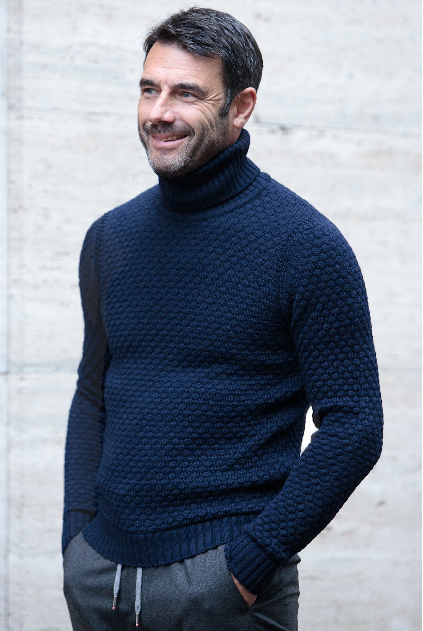 Turtleneck mod. Hubbel Honeycomb Merino Wool Navy Blue