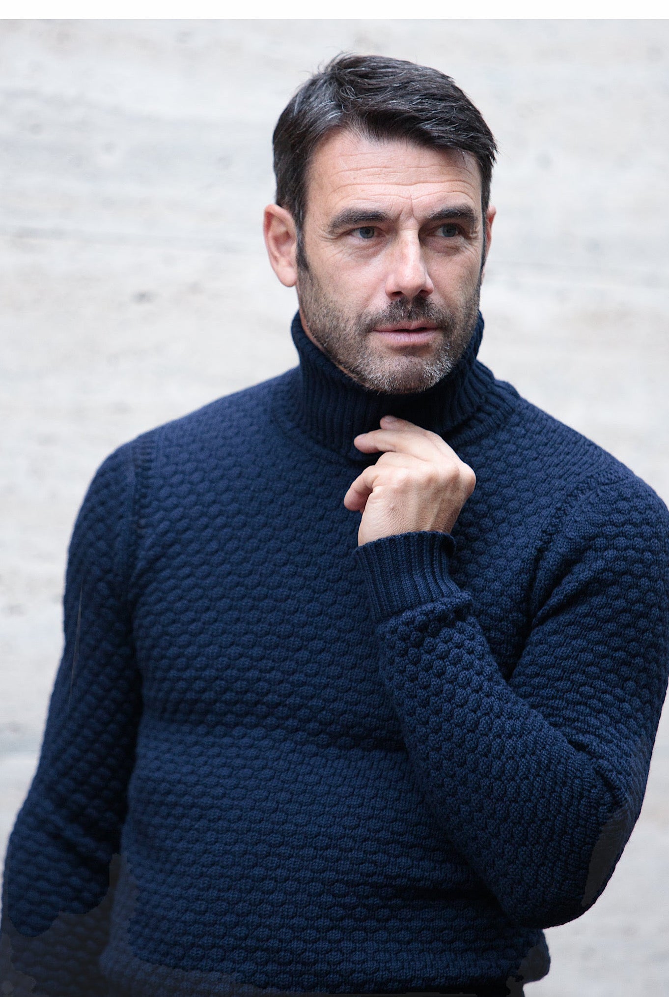 Turtleneck mod. Hubbel Honeycomb Merino Wool Navy Blue