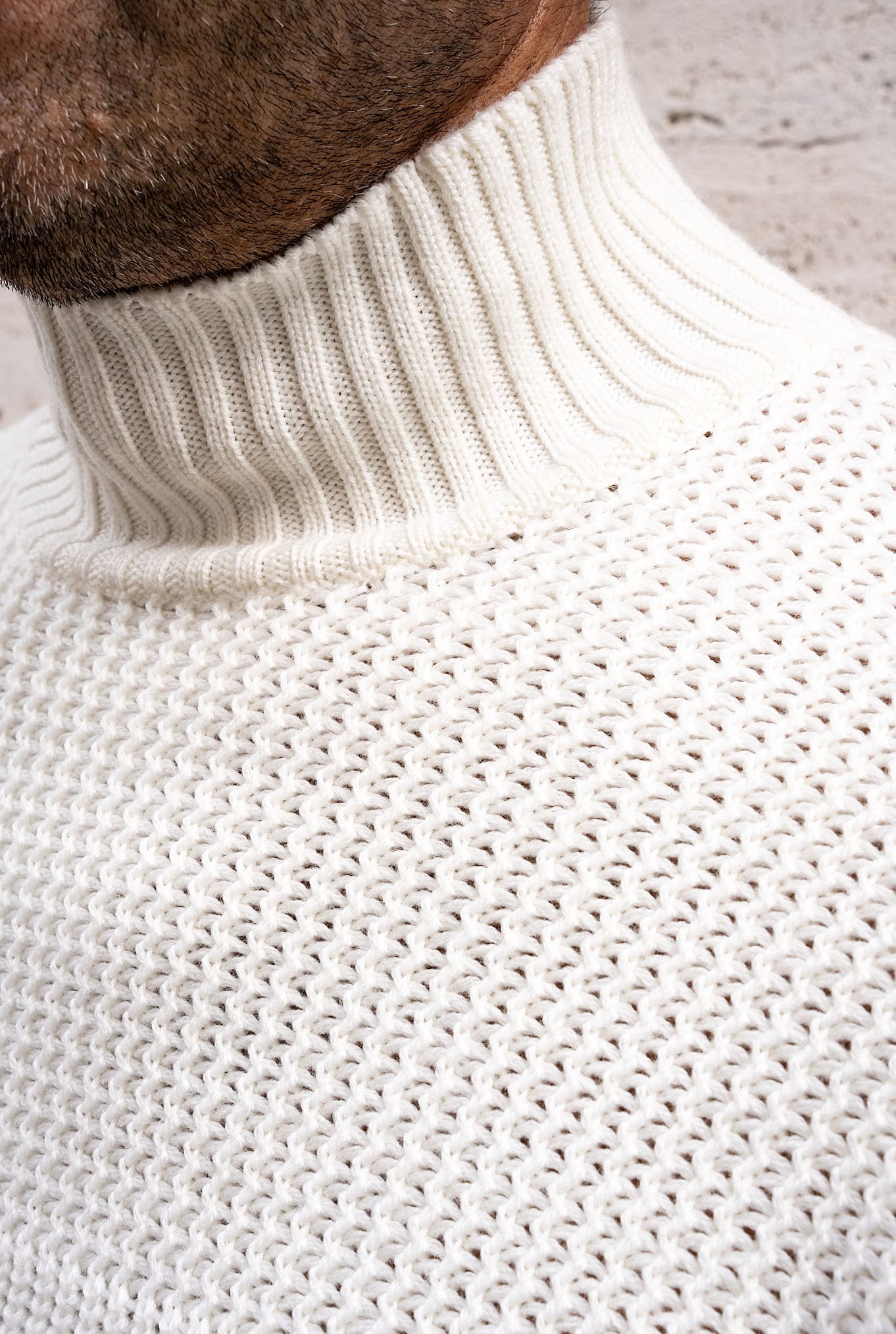 Torn White Wool Crater Neck Pullover