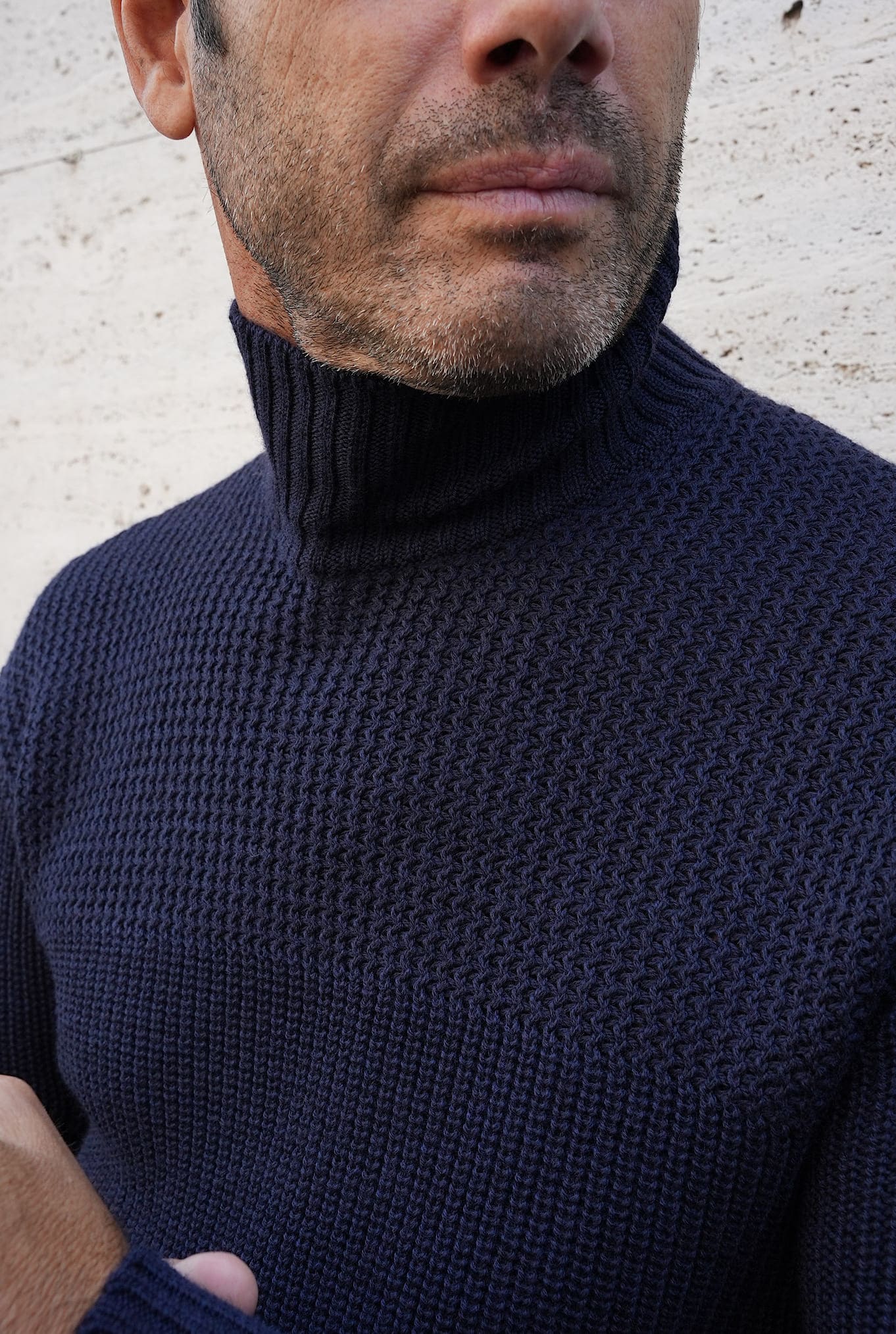 Torn Midnight Blue Crater Neck Pullover