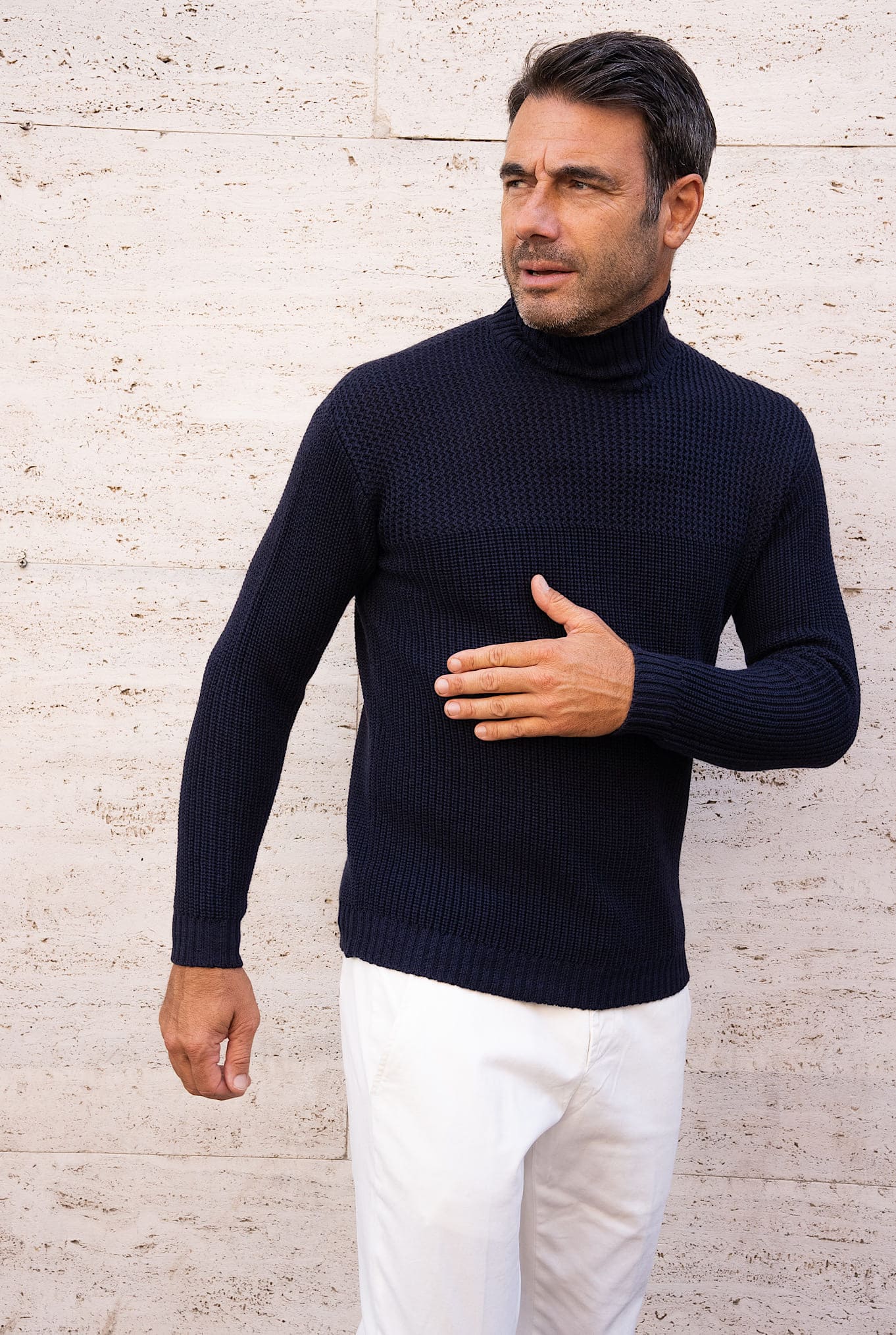 Pullover Collo a Cratere mod. Torn Blu Notte