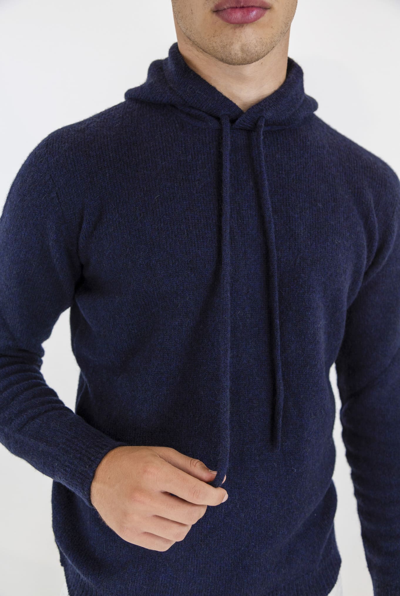 Navy Blue Merino Wool Baby Camel Hoodie