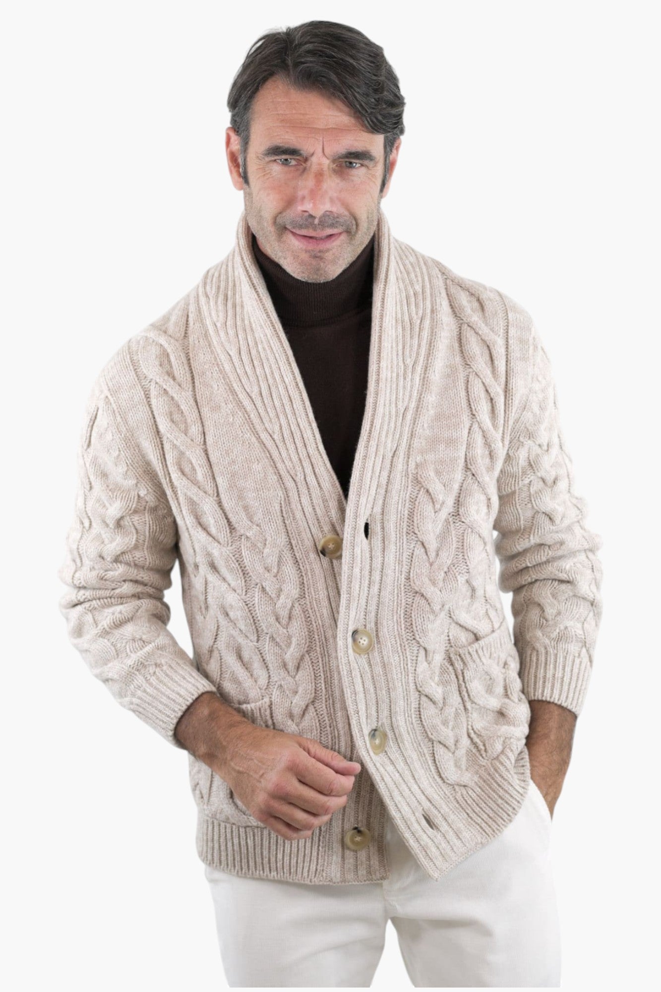 SETTEFILI CASHMERE Cardigan Trecce Lana Cashmere Beige