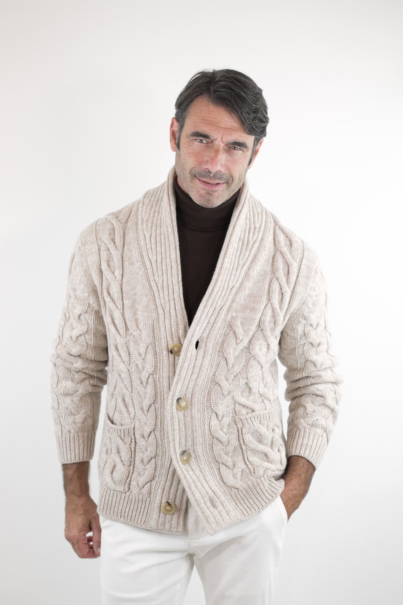 SETTEFILI CASHMERE Cardigan Trecce Lana Cashmere Beige