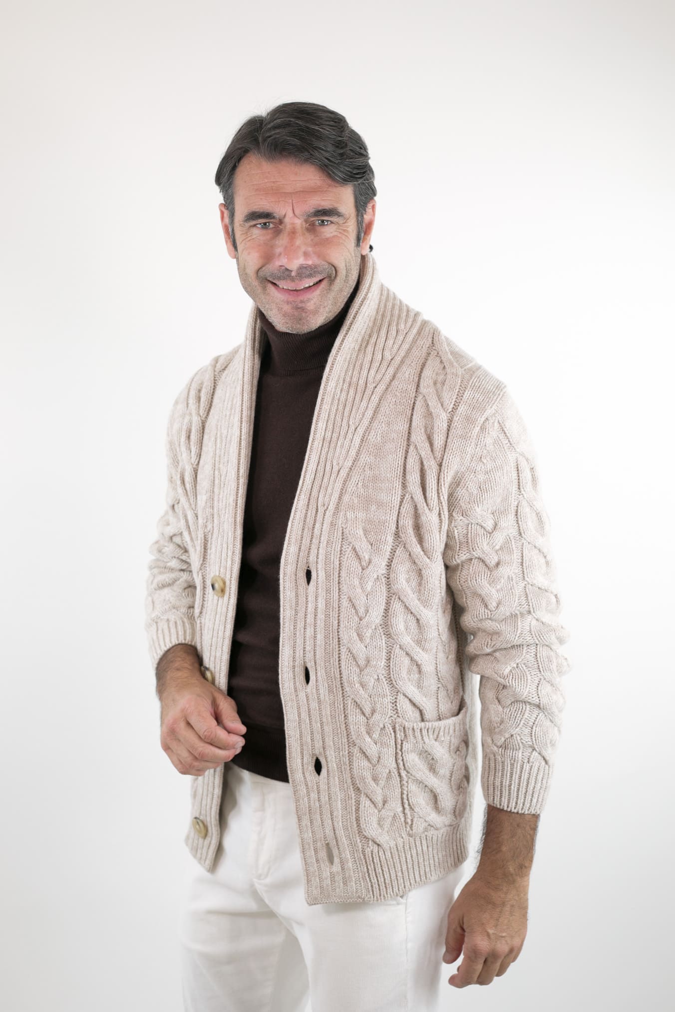 SETTEFILI CASHMERE Cardigan Trecce Lana Cashmere Beige