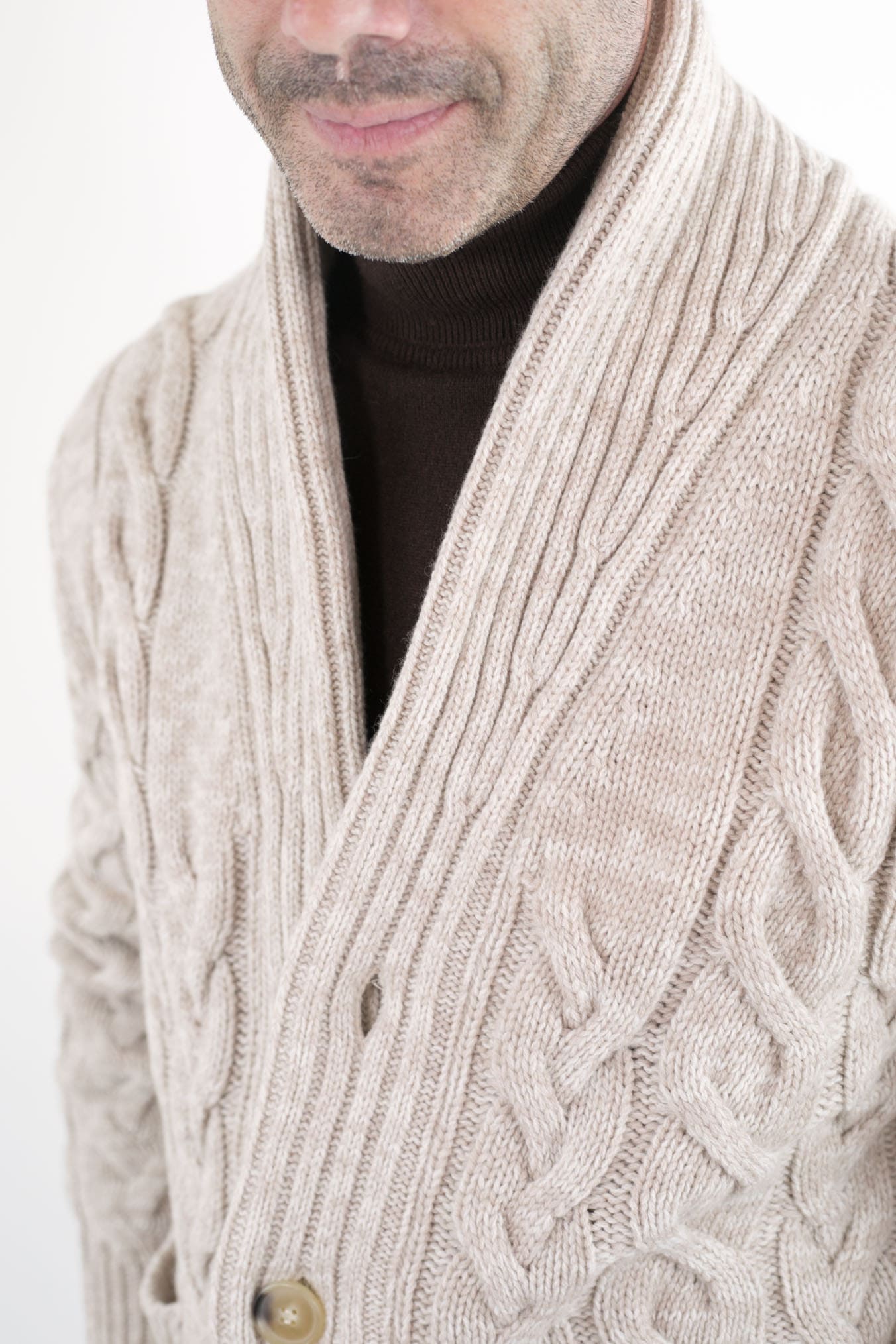 SETTEFILI CASHMERE Cardigan Trecce Lana Cashmere Beige