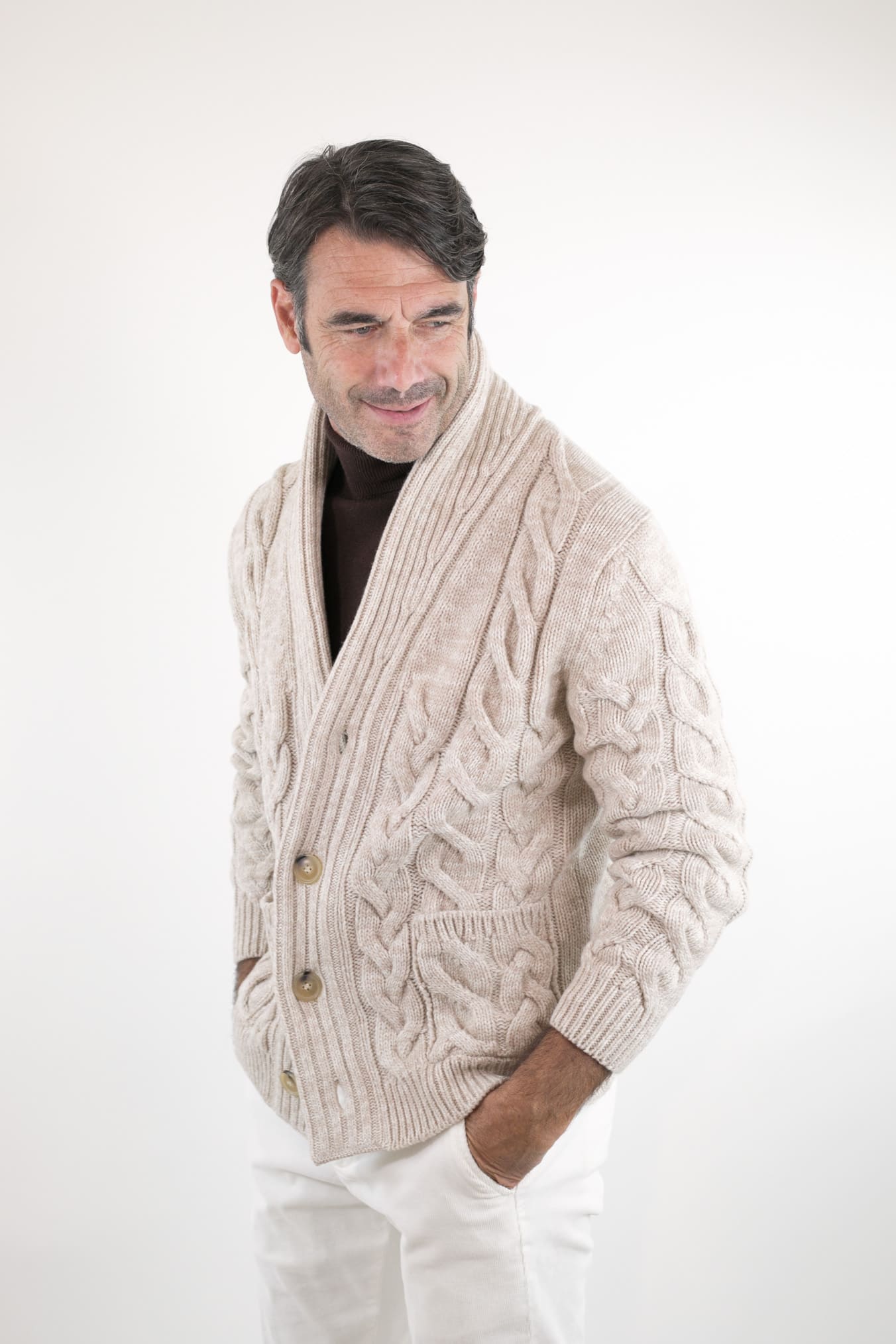 SETTEFILI CASHMERE Cardigan Trecce Lana Cashmere Beige