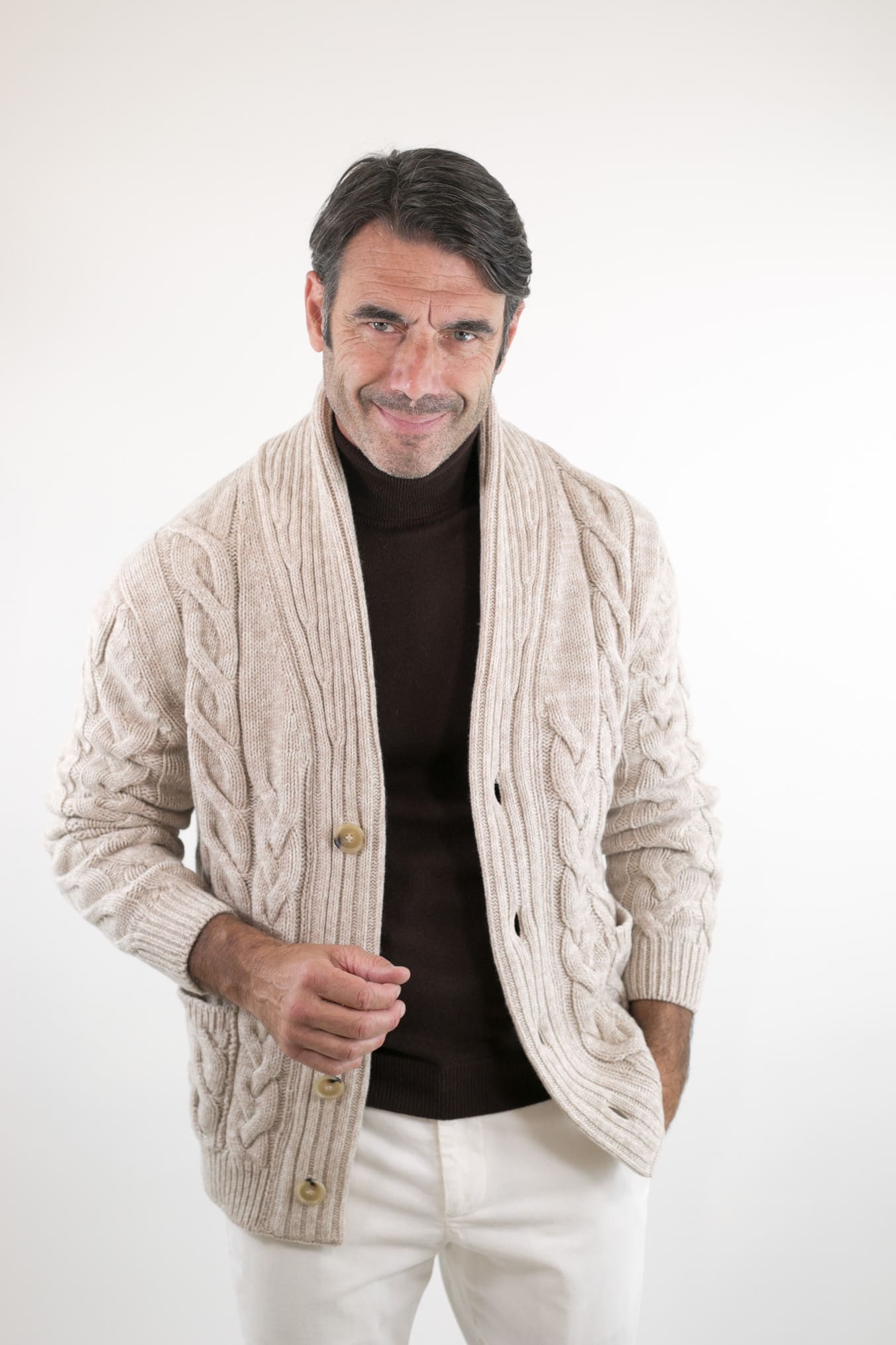 SETTEFILI CASHMERE Cardigan Trecce Lana Cashmere Beige