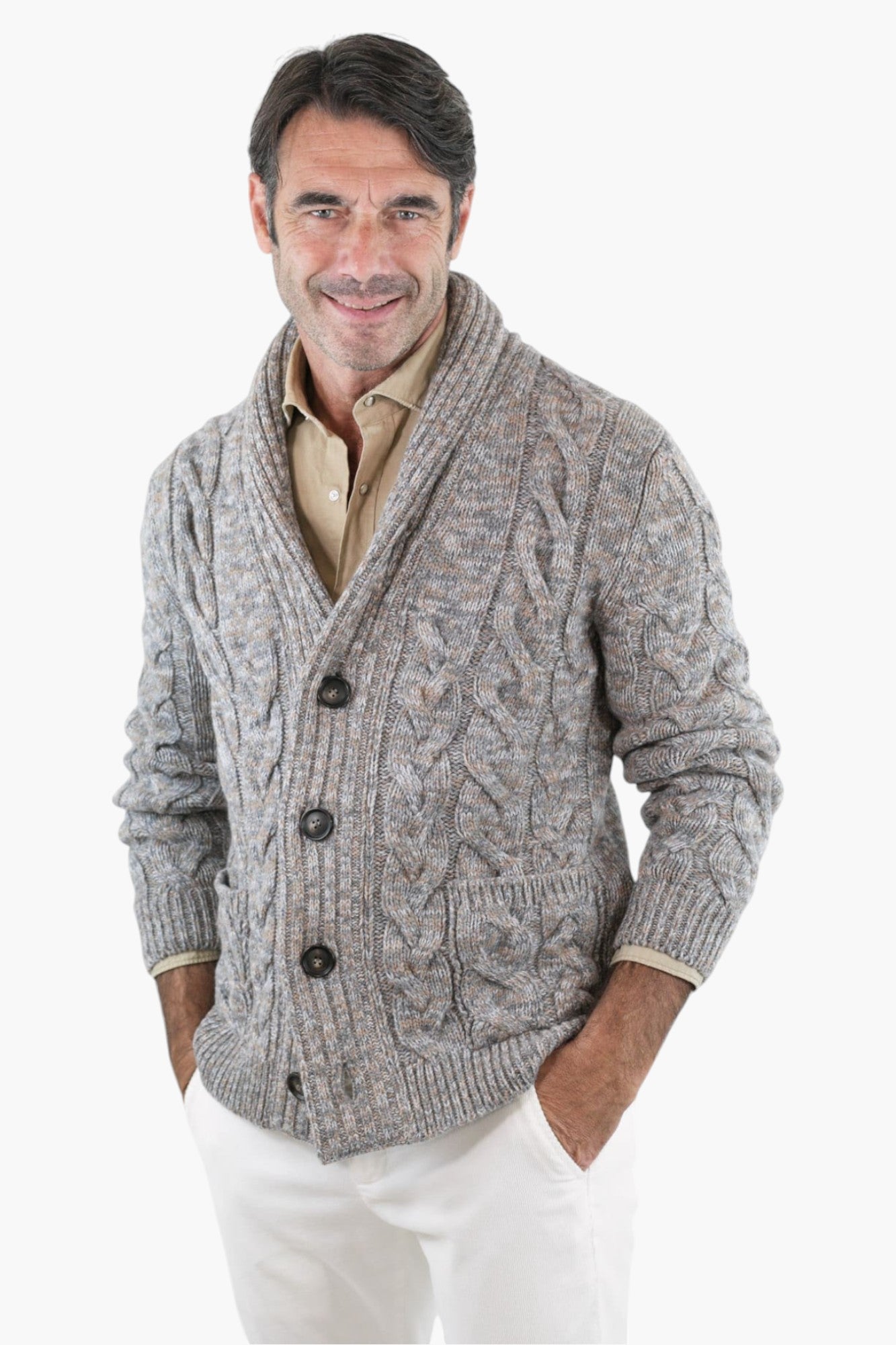 SETTEFILI CASHMERE Cardigan Trecce Lana Cashmere Mélange Grigio