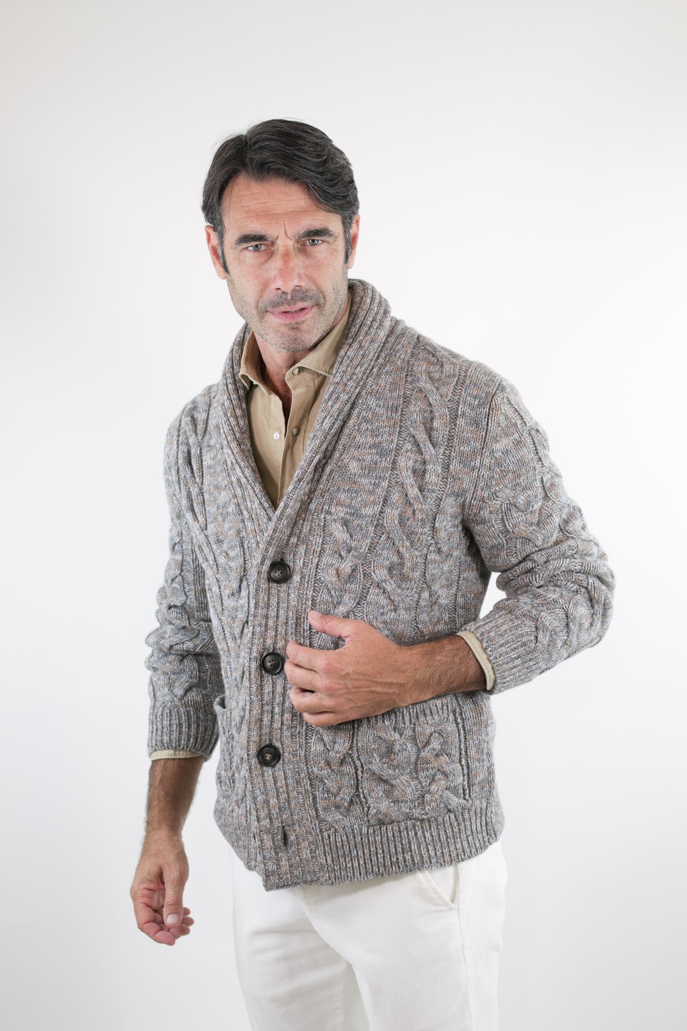 SETTEFILI CASHMERE Cardigan Trecce Lana Cashmere Mélange Grigio