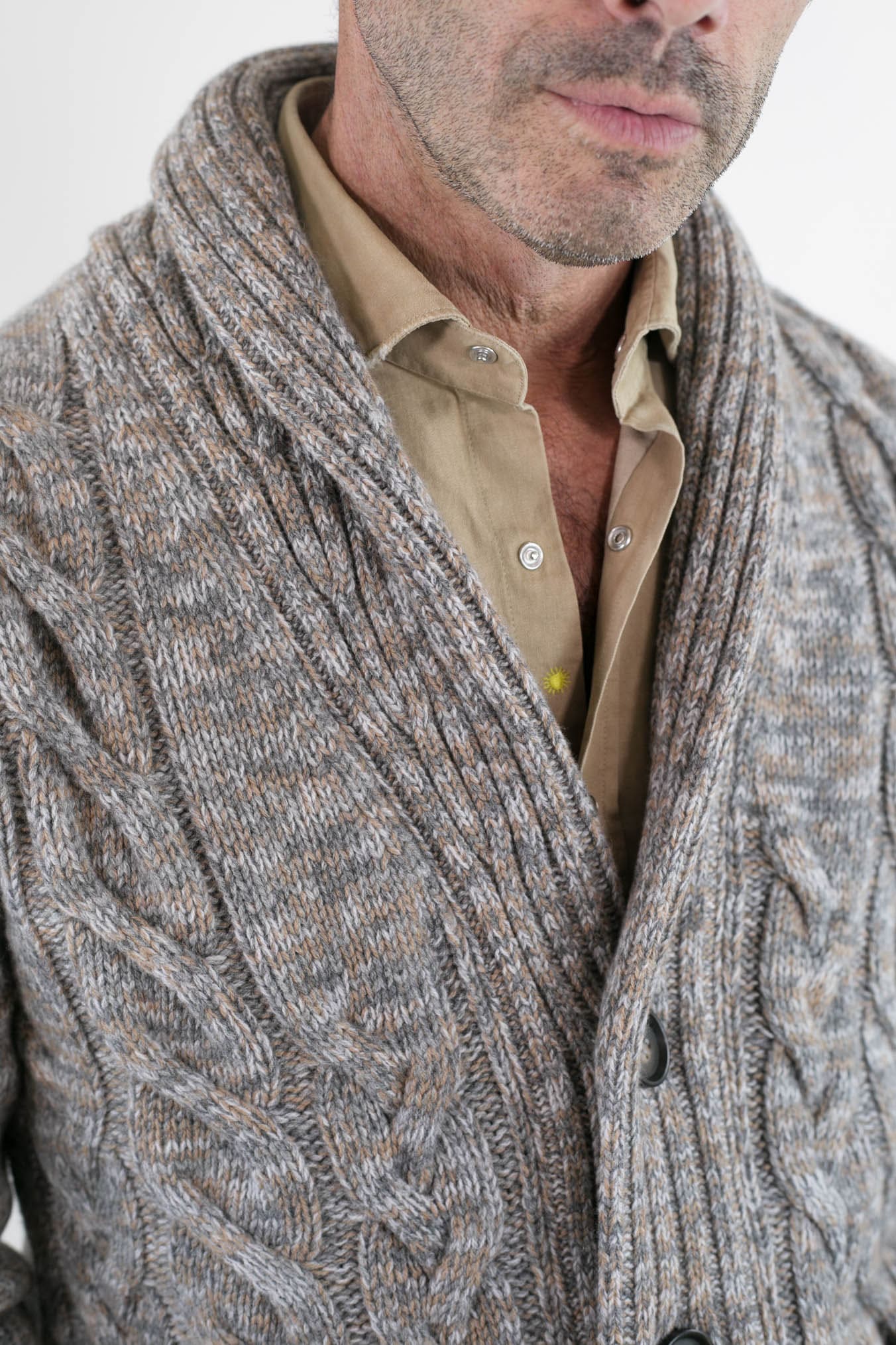 SETTEFILI CASHMERE Cardigan Trecce Lana Cashmere Mélange Grigio