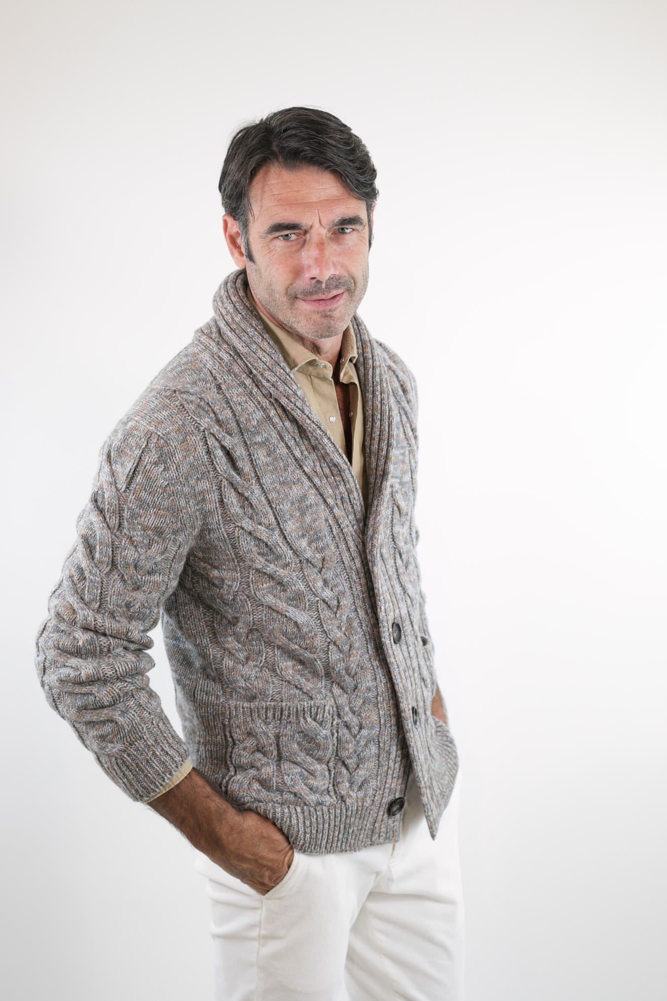 SETTEFILI CASHMERE Cardigan Trecce Lana Cashmere Mélange Grigio