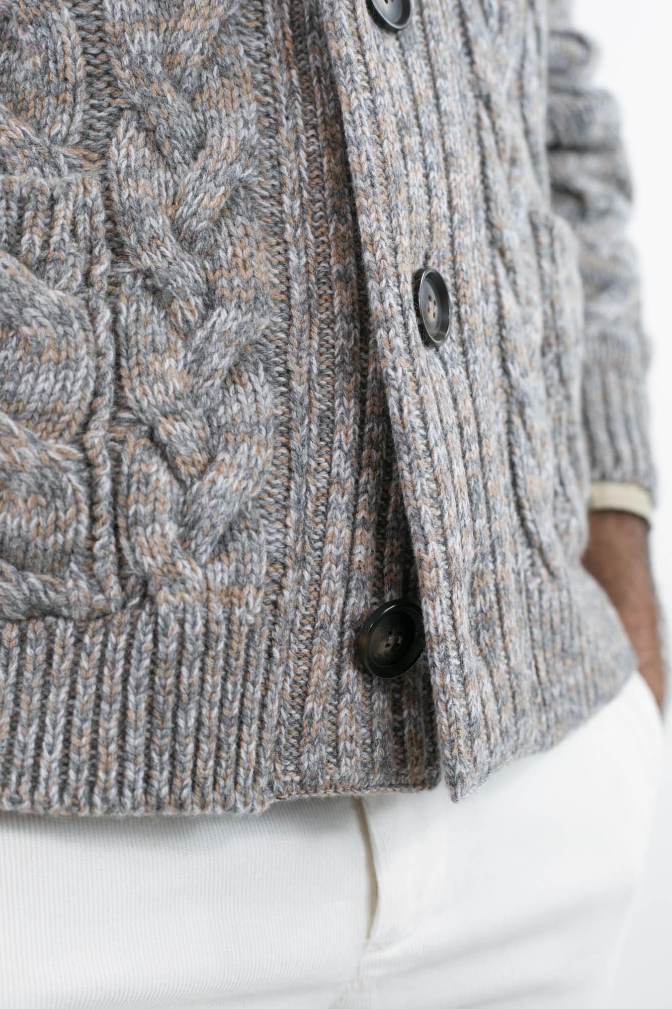 SETTEFILI CASHMERE Cardigan Trecce Lana Cashmere Mélange Grigio