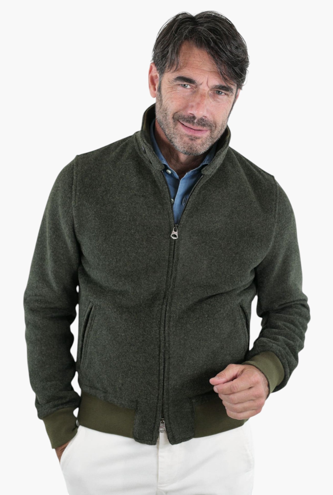 Bottle Green Cloth Jacket with Zip