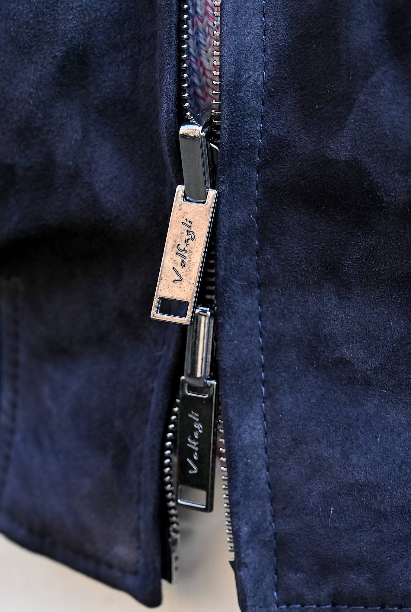 Giubbino Reversibile in Suede e Piuma D'Oca Blu