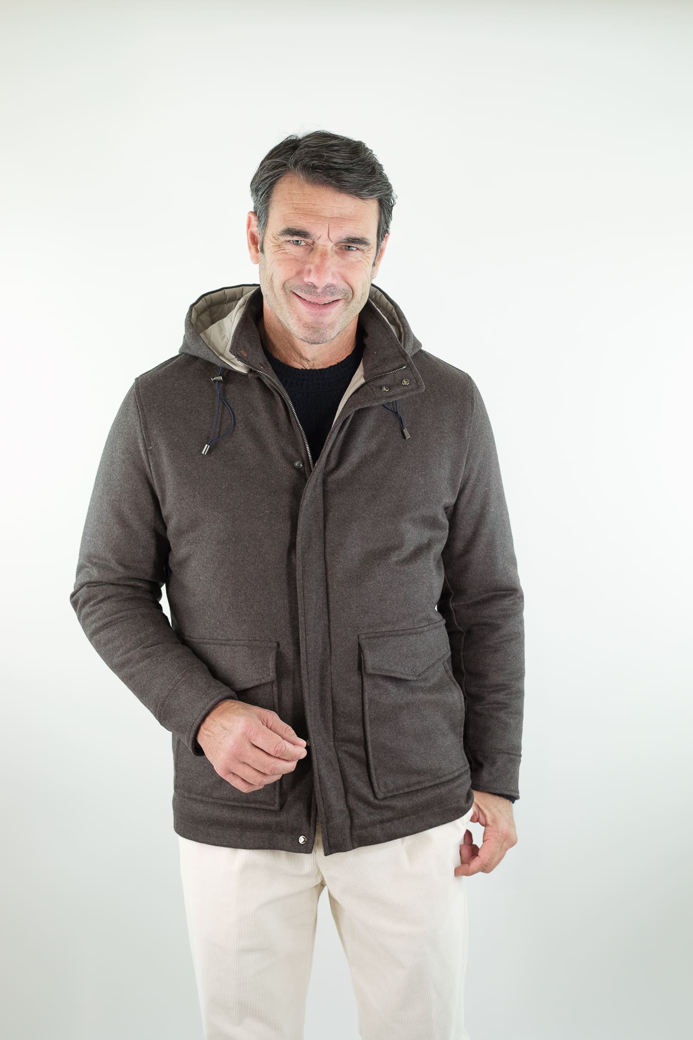 BARBA Giaccone Cashmere Cappuccio Testa Moro