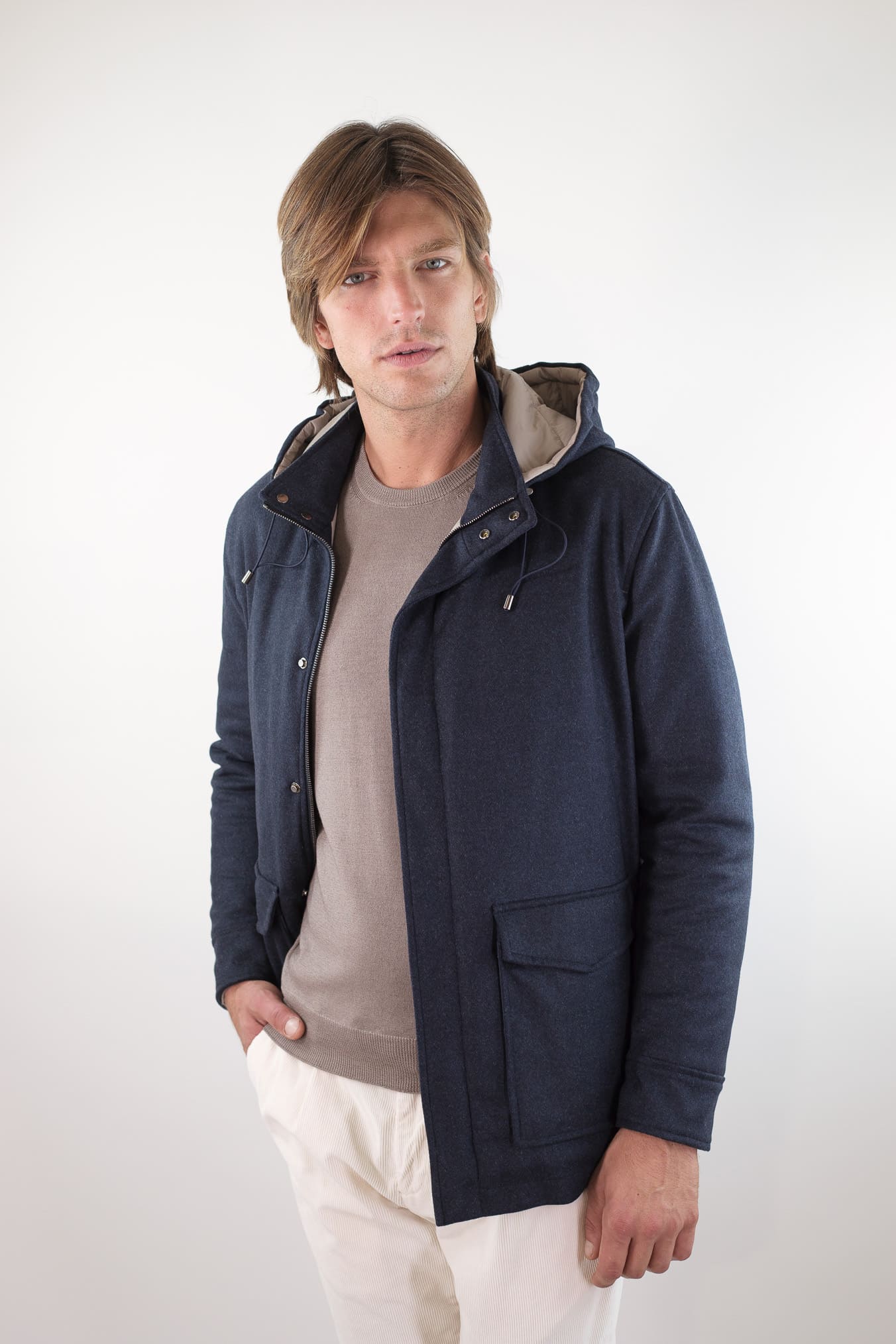 BARBA Giaccone Cashmere Cappuccio Blu